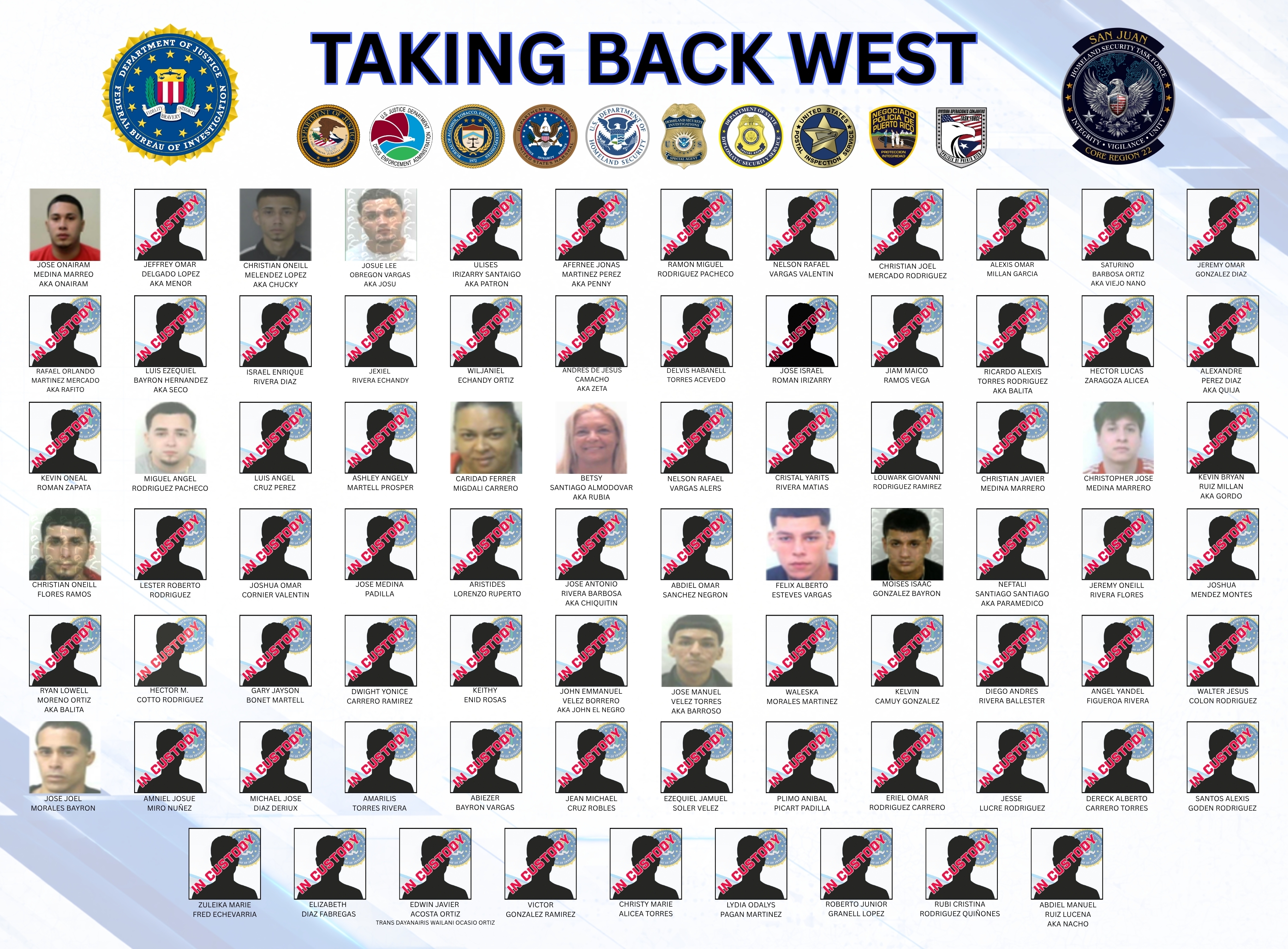 Members of the Los Baja Deo organisation accused by US prosecutors of trafficking drugs and possessing firearms in Puerto Rico. [United States Department of Justice]