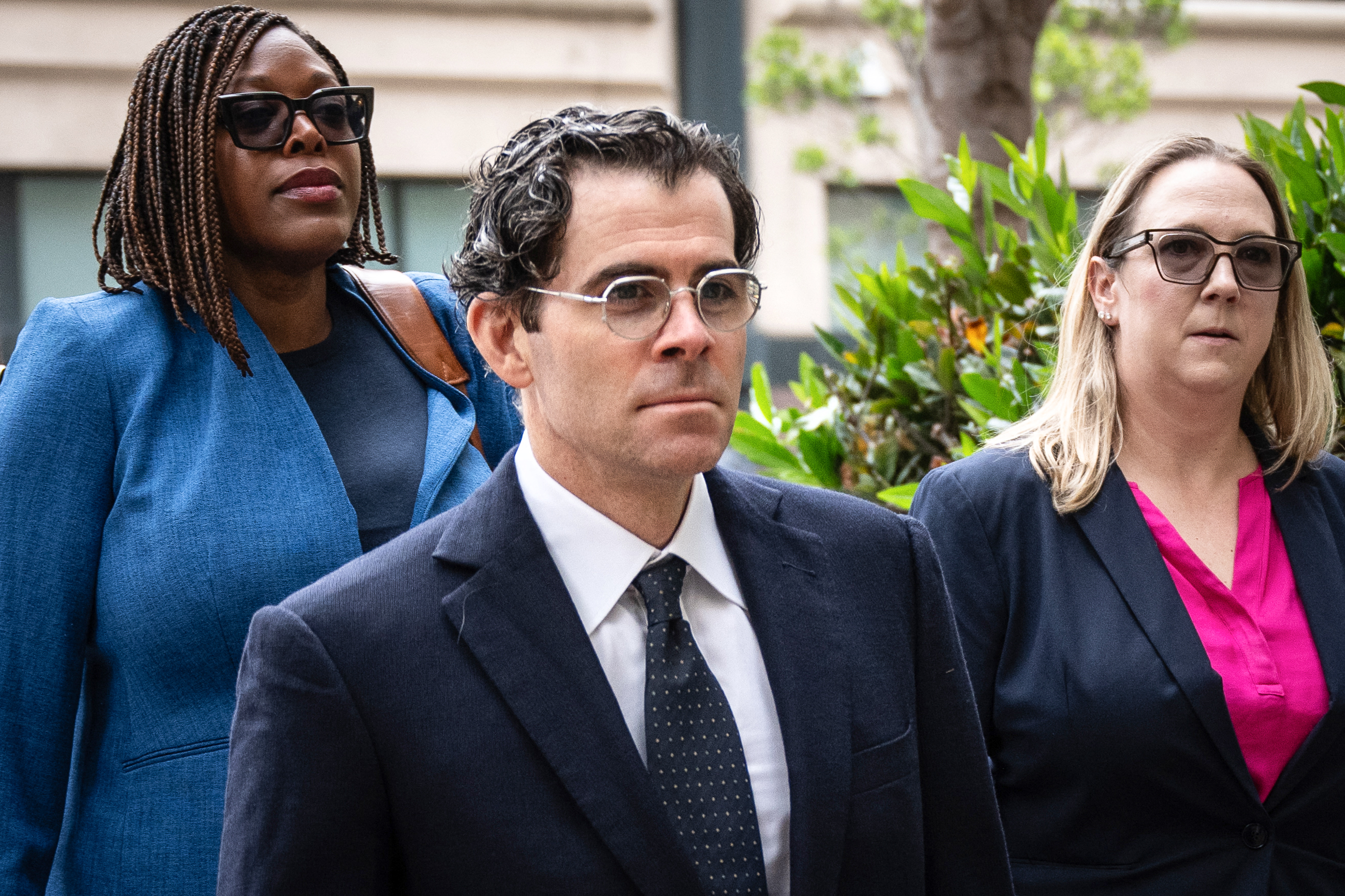 Adam Mosseri (C), head of Instagram, arrives at the Ronald V. Dellums Federal Building & United States Courthouse as Meta is on trial over social media addiction in Oakland, California, on August 25, 2026.