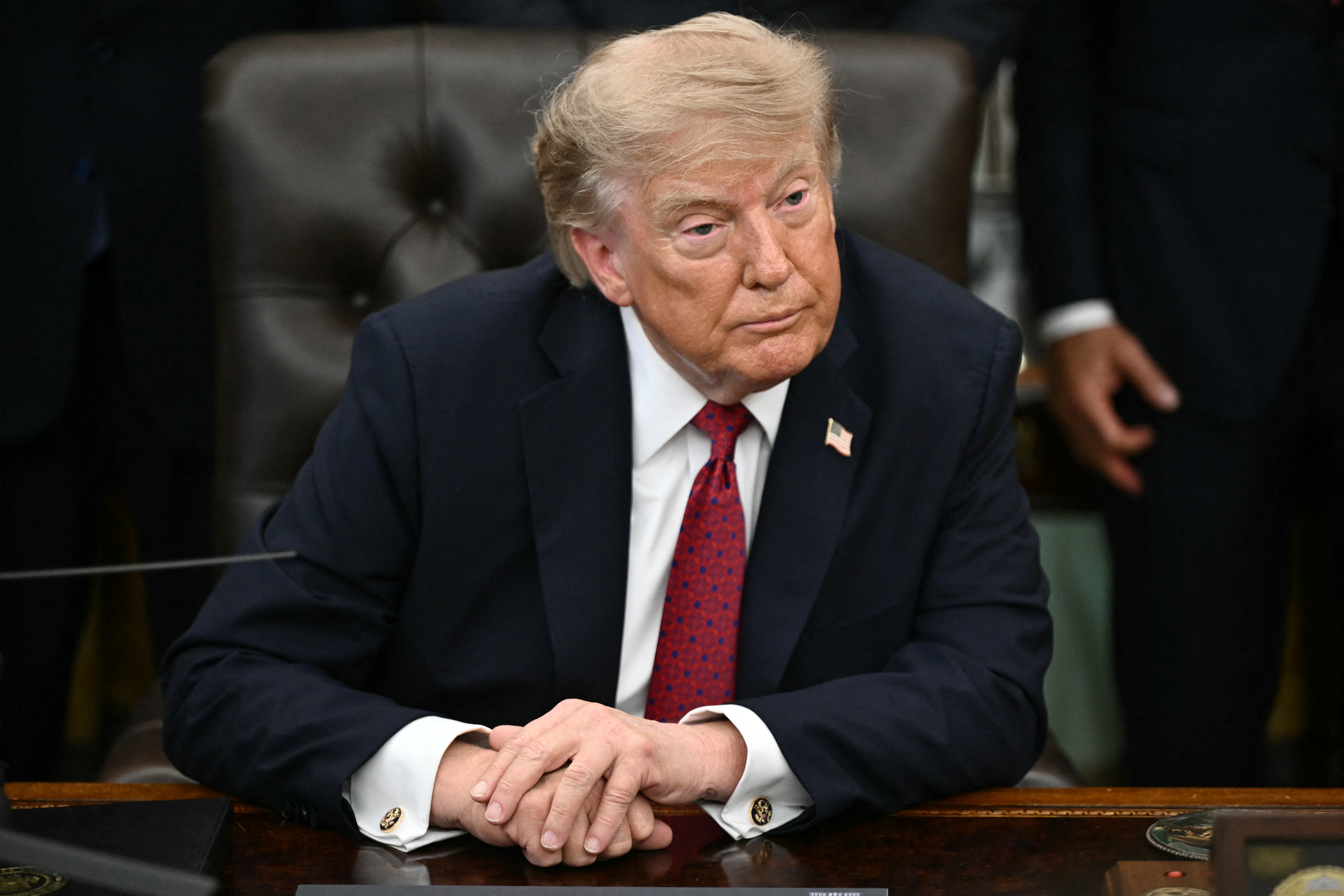 US President Donald Trump looks on during an announcement on Healthcare Affordability in the Oval Office of the White House in Washington, DC, on August 31, 2026.