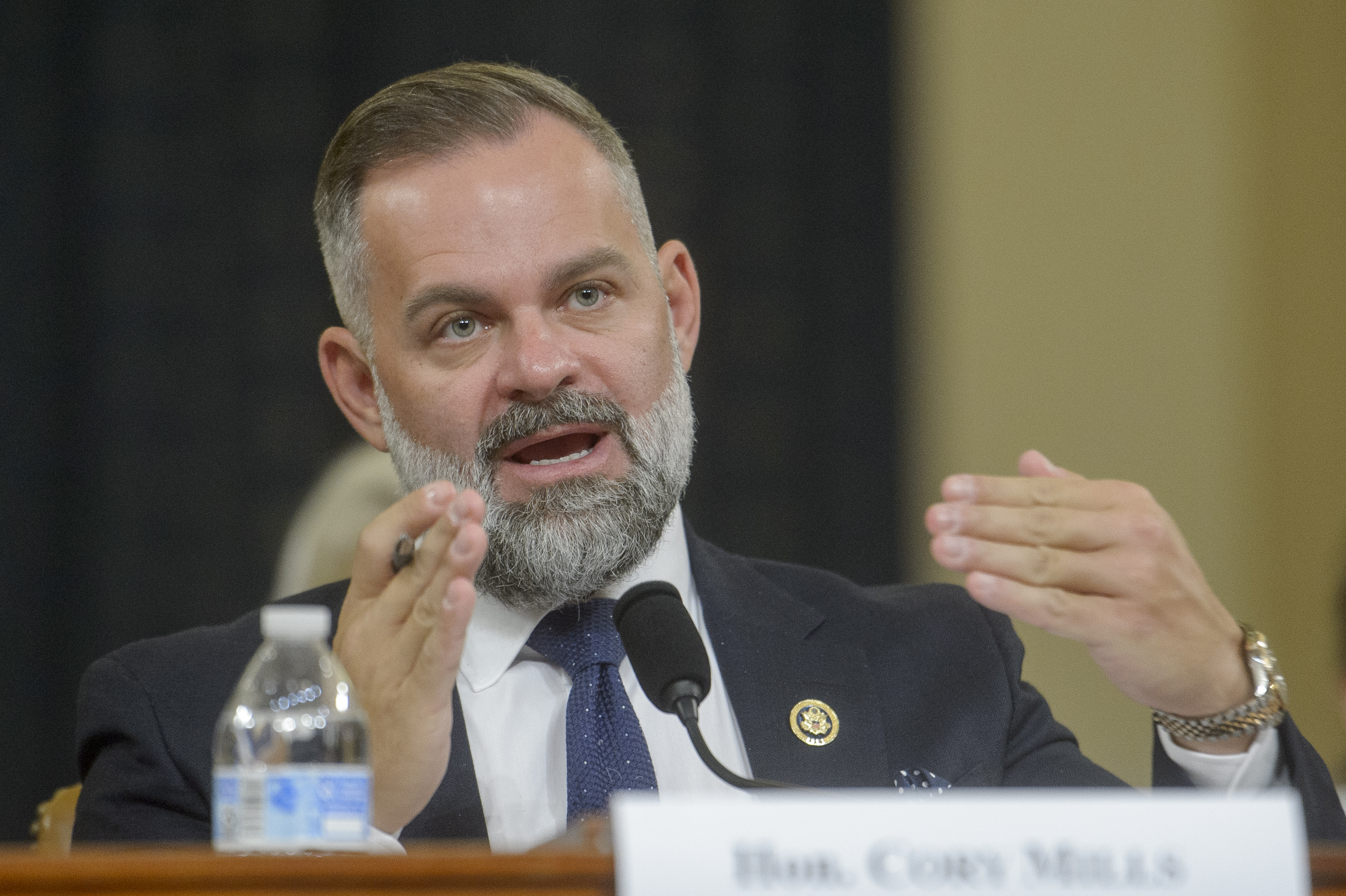 Rep. Cory Mills, R-Fla., testifies at the first public hearing of a bipartisan congressional task force investigating the assassination attempts against Republican presidential nominee former President Donald Trump, at Capitol Hill in Washington, Thursday, Sept. 26, 2024. (AP Photo/Rod Lamkey, Jr.)