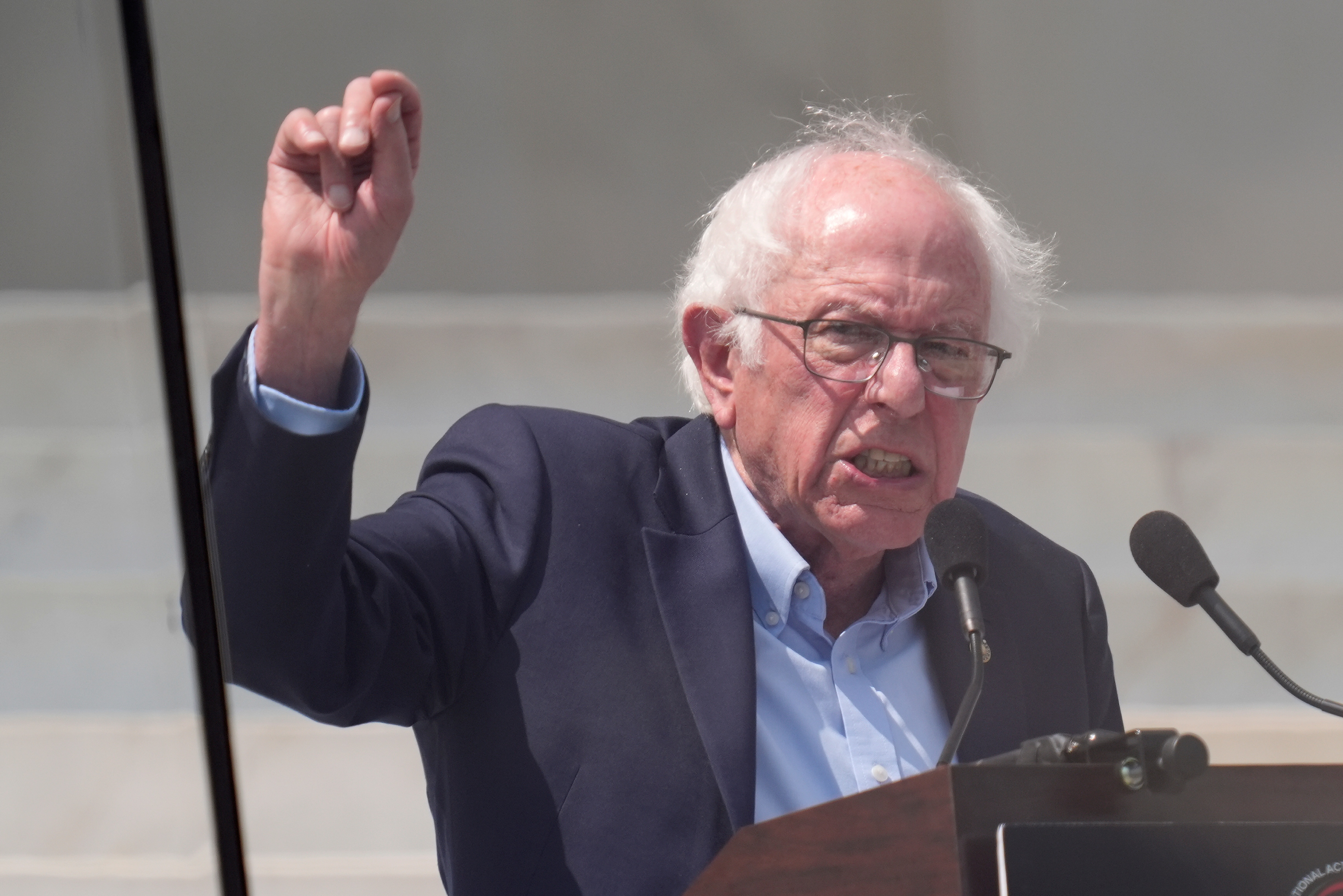 Sen. Bernie Sanders speaks during the March on Washington rally at the Lincoln Memorial on the National Mall, Friday, Aug. 28, 2026 in Washington. (AP Photo/Manuel Balce Ceneta)