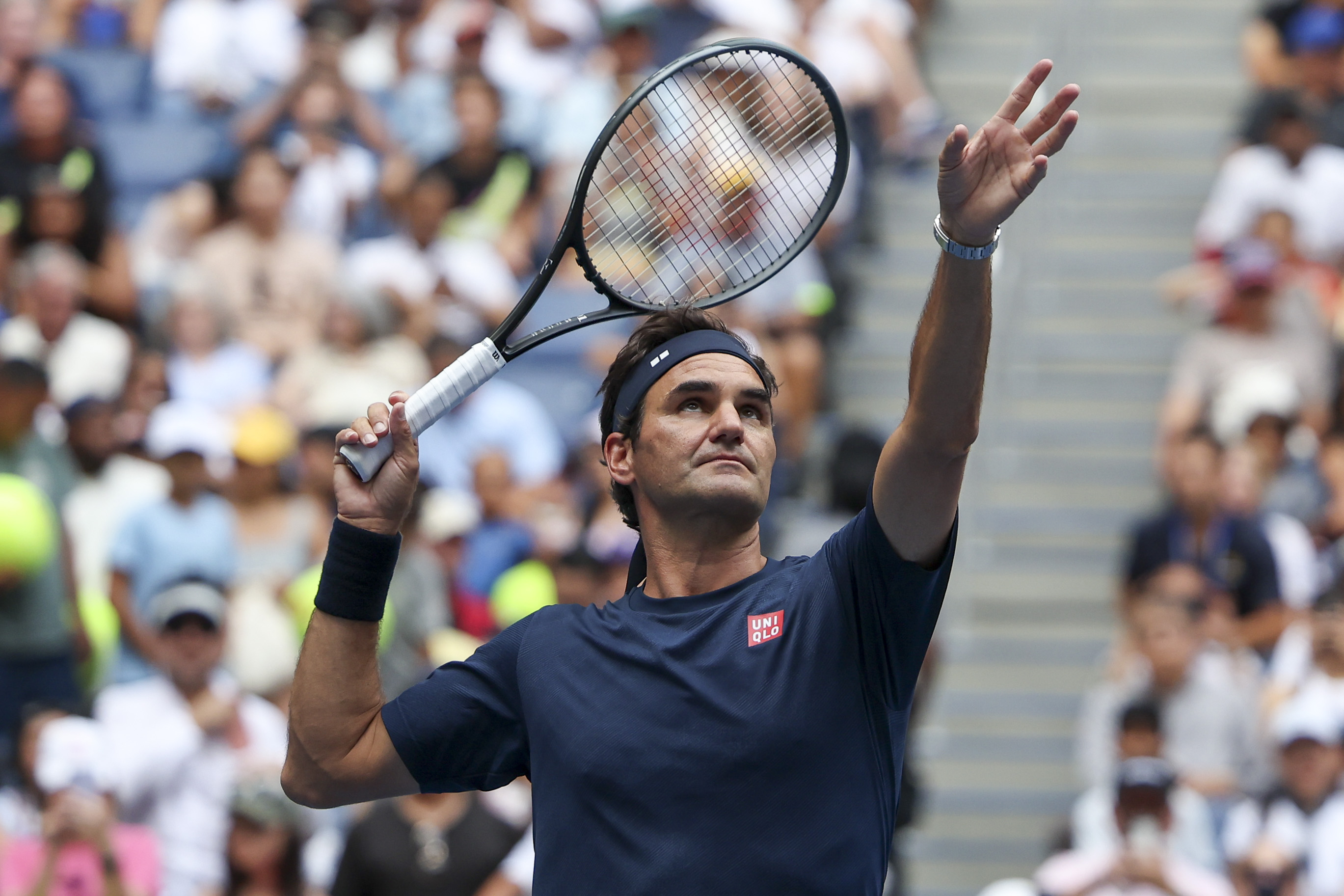 Swiss former tennis player Roger Federer practices.