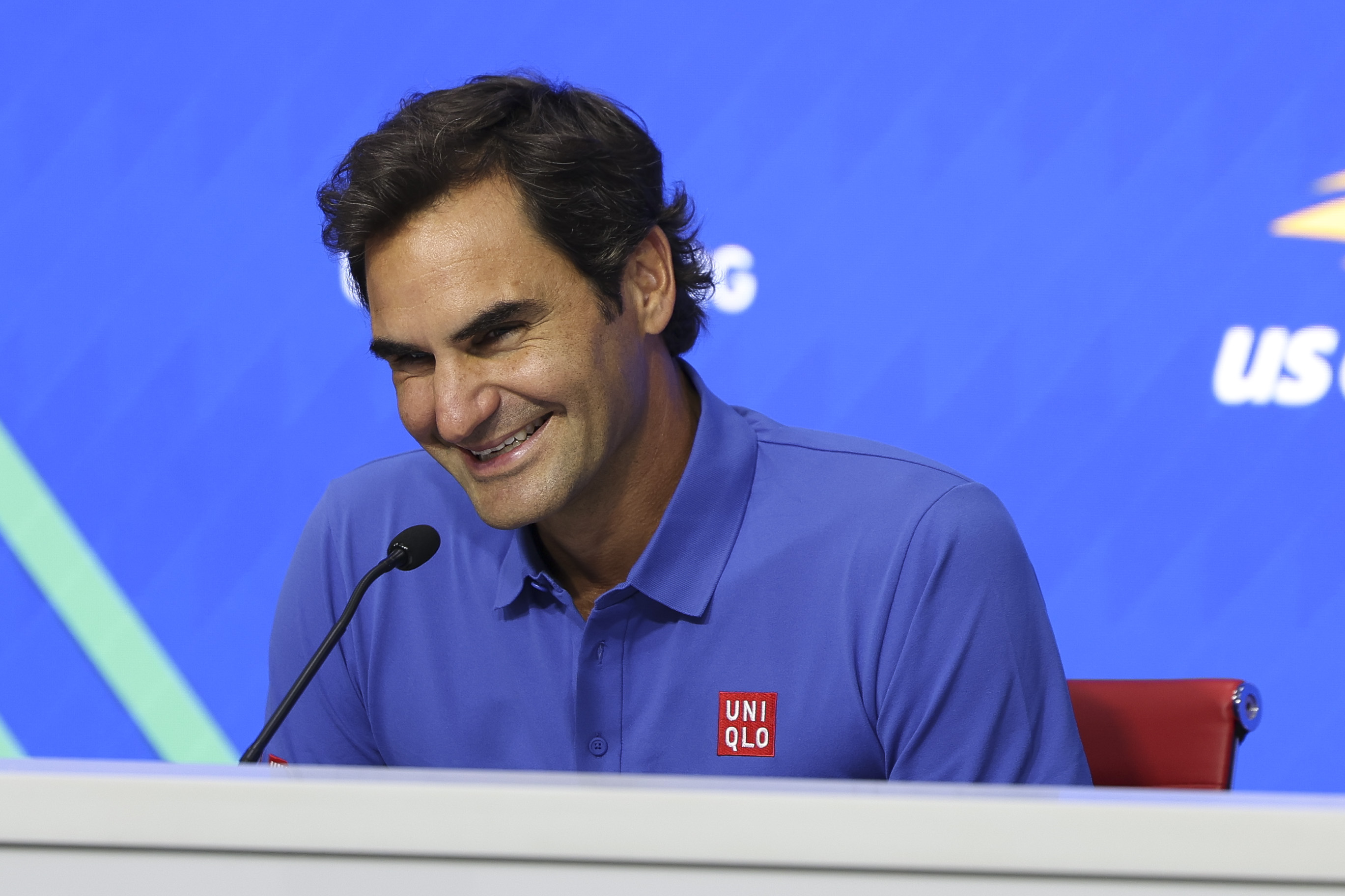 epa13189172 Swiss former tennis player Roger Federer gives a press conference at the USTA Billie Jean King National Tennis Center in Flushing Meadows, New York, USA, 24 August 2026. Federer is set to play a Fan Week exhibition match on 25 August, his first competitive appearance at Arthur Ashe Stadium since 2019. EPA/SARAH YENESEL