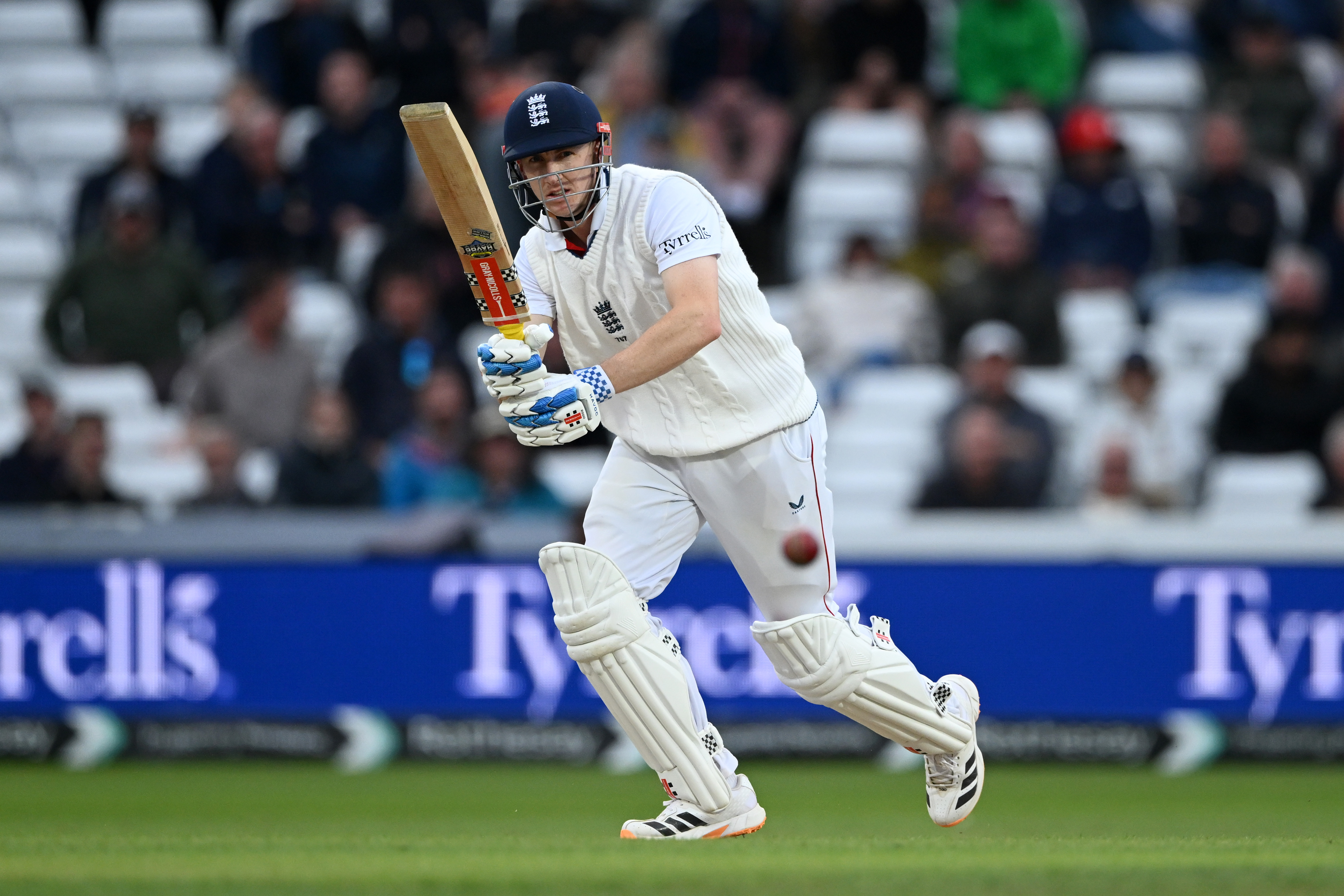 LEEDS, ENGLAND - AUGUST 20: Harry Brook of England bats during the second day of the 1st Rothesay Test Match between England and Pakistan at Headingley on August 20, 2026 in Leeds, England. (Photo by Gareth Copley/Getty Images)