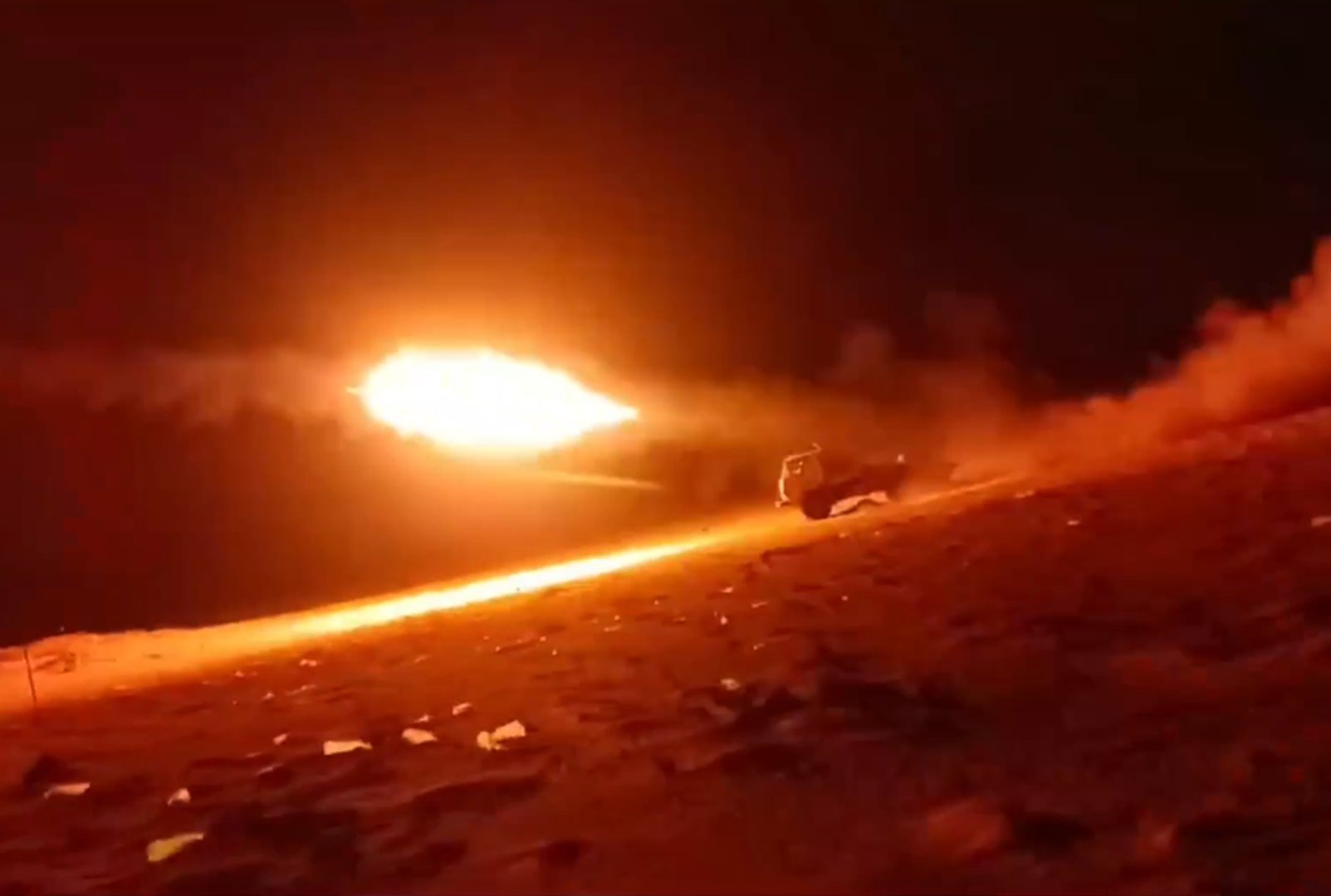 Yemeni government forces backed by Saudi Arabia launch drone and artillery strikes on Houthi positions following a new offensive by the group in government-held areas. Marib, Yemen, August 15,2026 [Screenshot from video shared by Media Center of Yemeni Armed Forces]