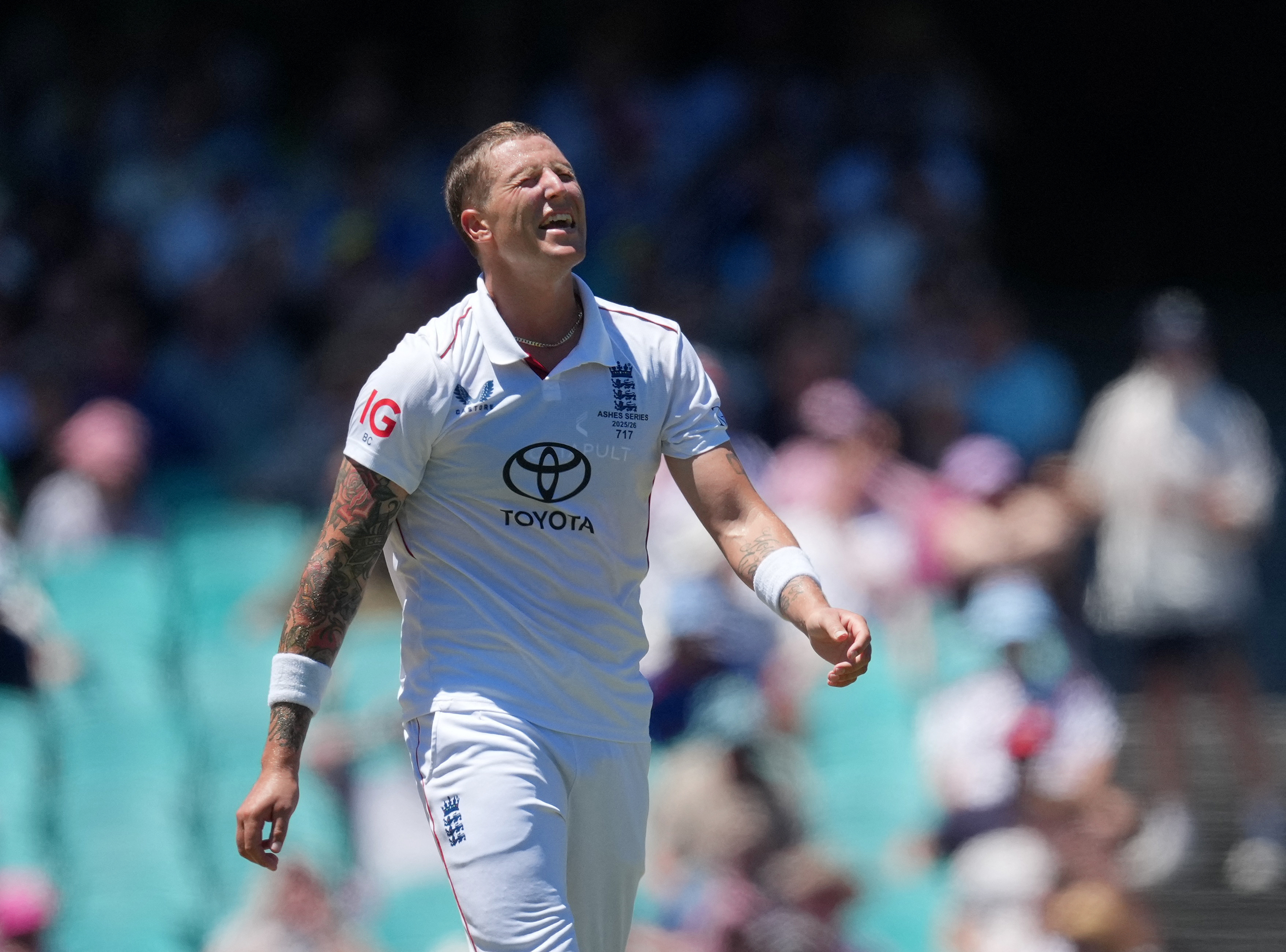 Cricket - The Ashes - Australia v England - Fifth Test - Sydney Cricket Ground, Sydney, Australia - January 8, 2026 England's Brydon Carse reacts after bowling to Australia's Jake Weatherald REUTERS/Asanka Brendon Ratnayake