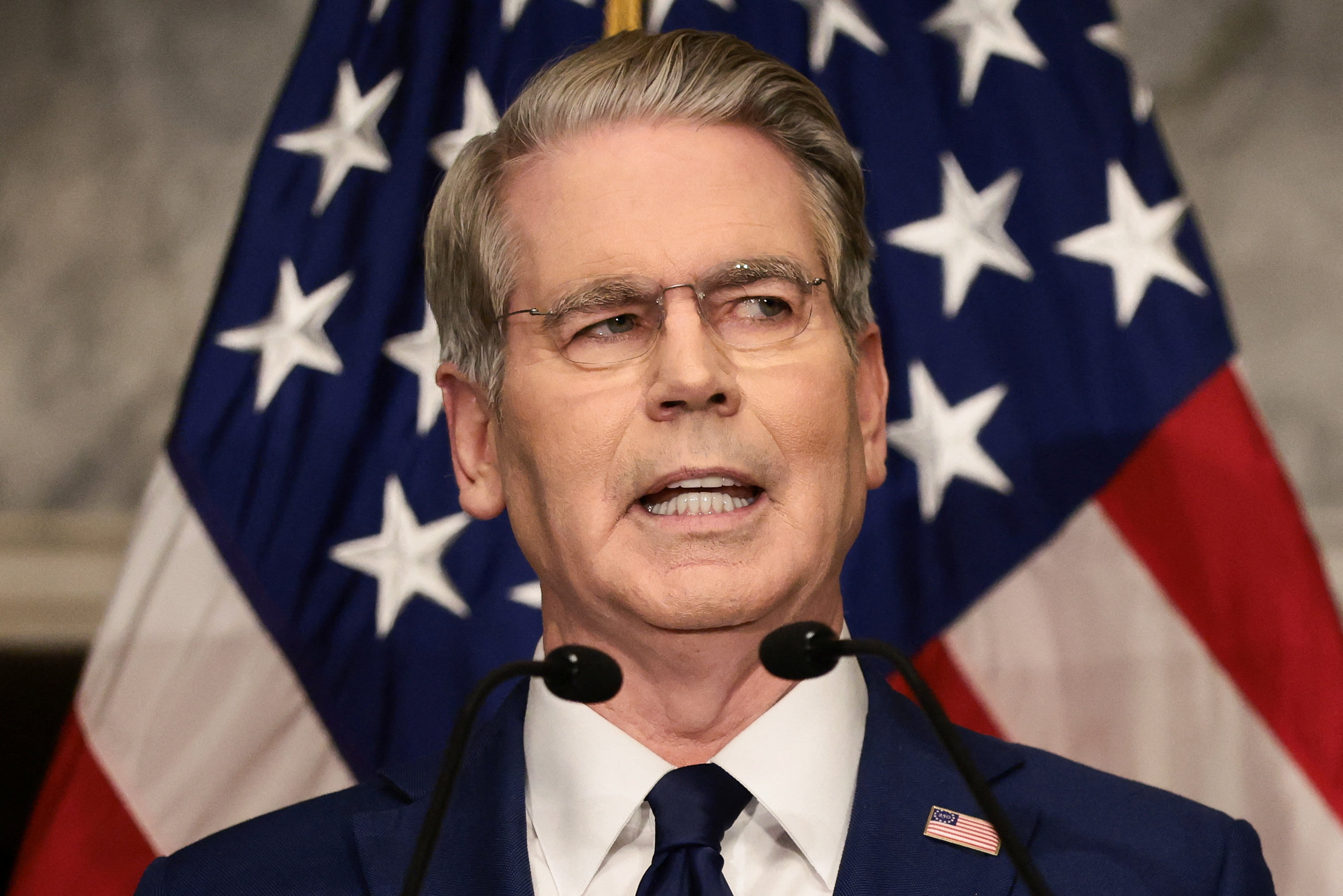 U.S. Treasury Secretary Scott Bessent speaks during a press conference to outline further sanctions against Iran, at the Treasury Department in Washington, D.C., U.S., August 24, 2026. REUTERS/Evelyn Hockstein