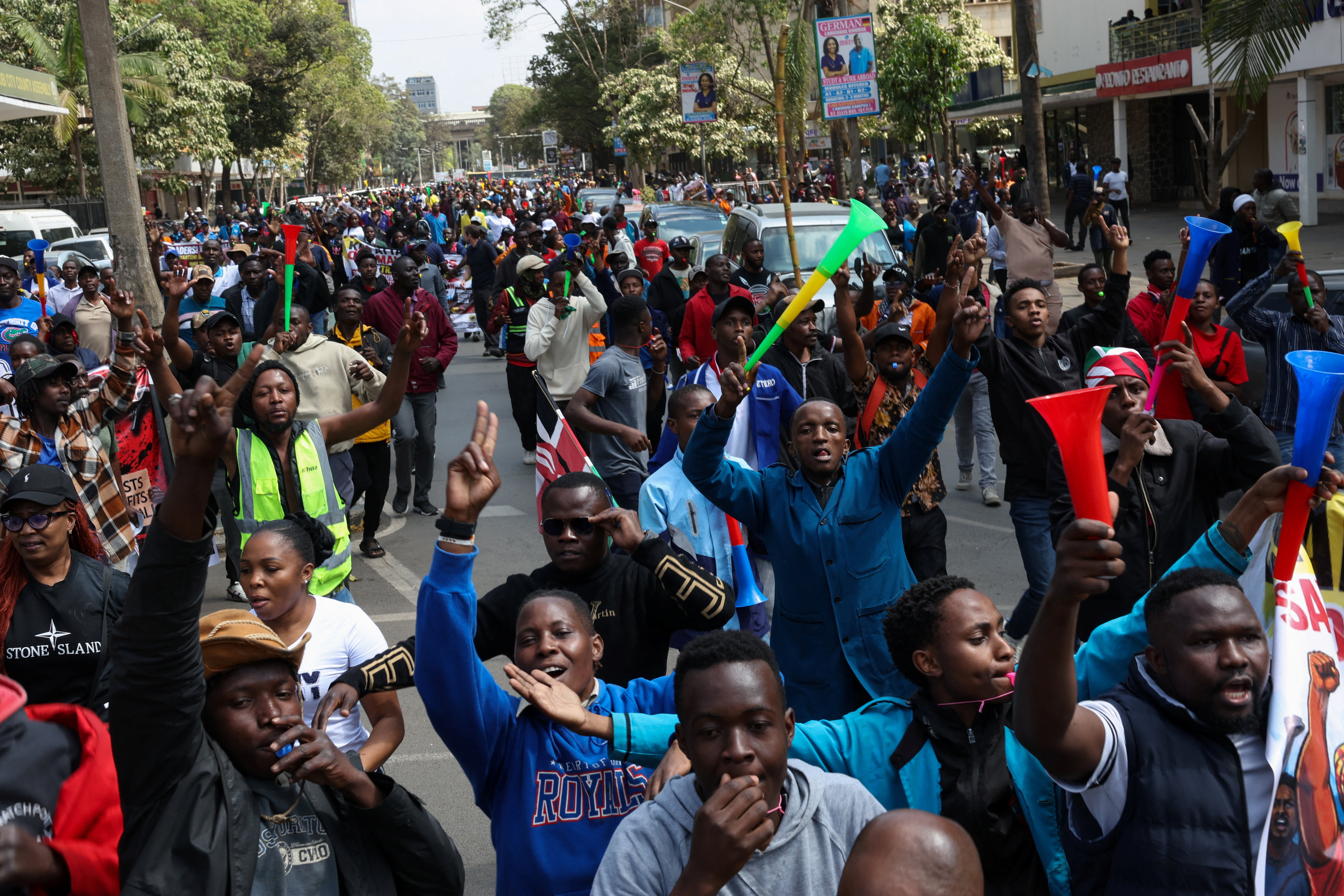 Traders gather in downtown Nairobi to protest over a new Kenya Revenue Authority (KRA) customs valuation benchmark, Kenya, August 28, 2026. REUTERS/Monicah Mwangi