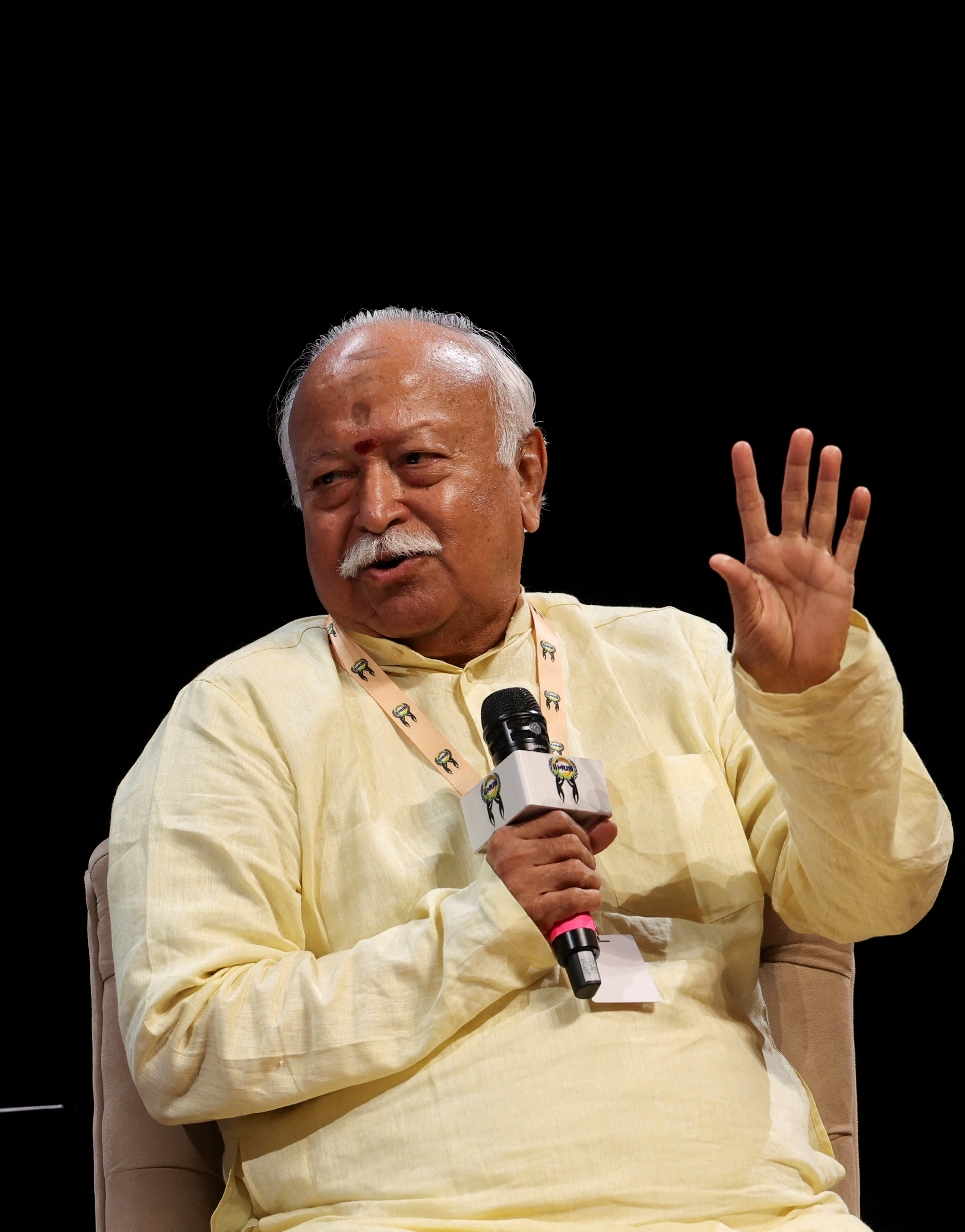 Rashtriya Swayamsevak Sangh (RSS) chief Mohan Bhagwat addresses students during the India International Movement to Unite Nations (I.I.M.U.N.) 15th Anniversary Championship Conference in Mumbai, India, August 6, 2026. REUTERS/Francis Mascarenhas