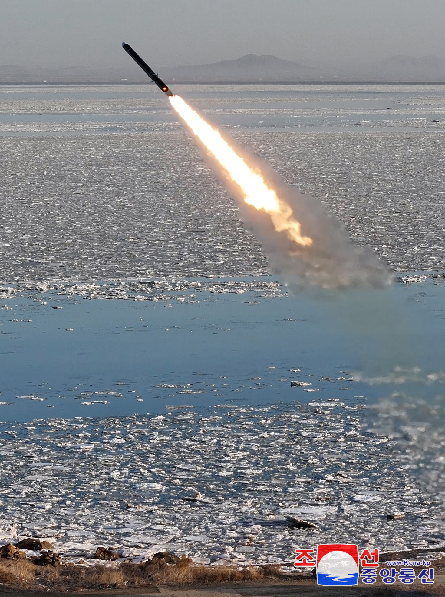 A missile flies during what state media KCNA says is a test-launch of a strategic cruise missile designed to demonstrate the readiness posture of various nuclear capabilities, over the sea off the west coast of the Korean peninsula, February 26, 2025, in this photo released by North Korea's official Korean Central News Agency on February 27, 2025 [KCNA via Reuters]