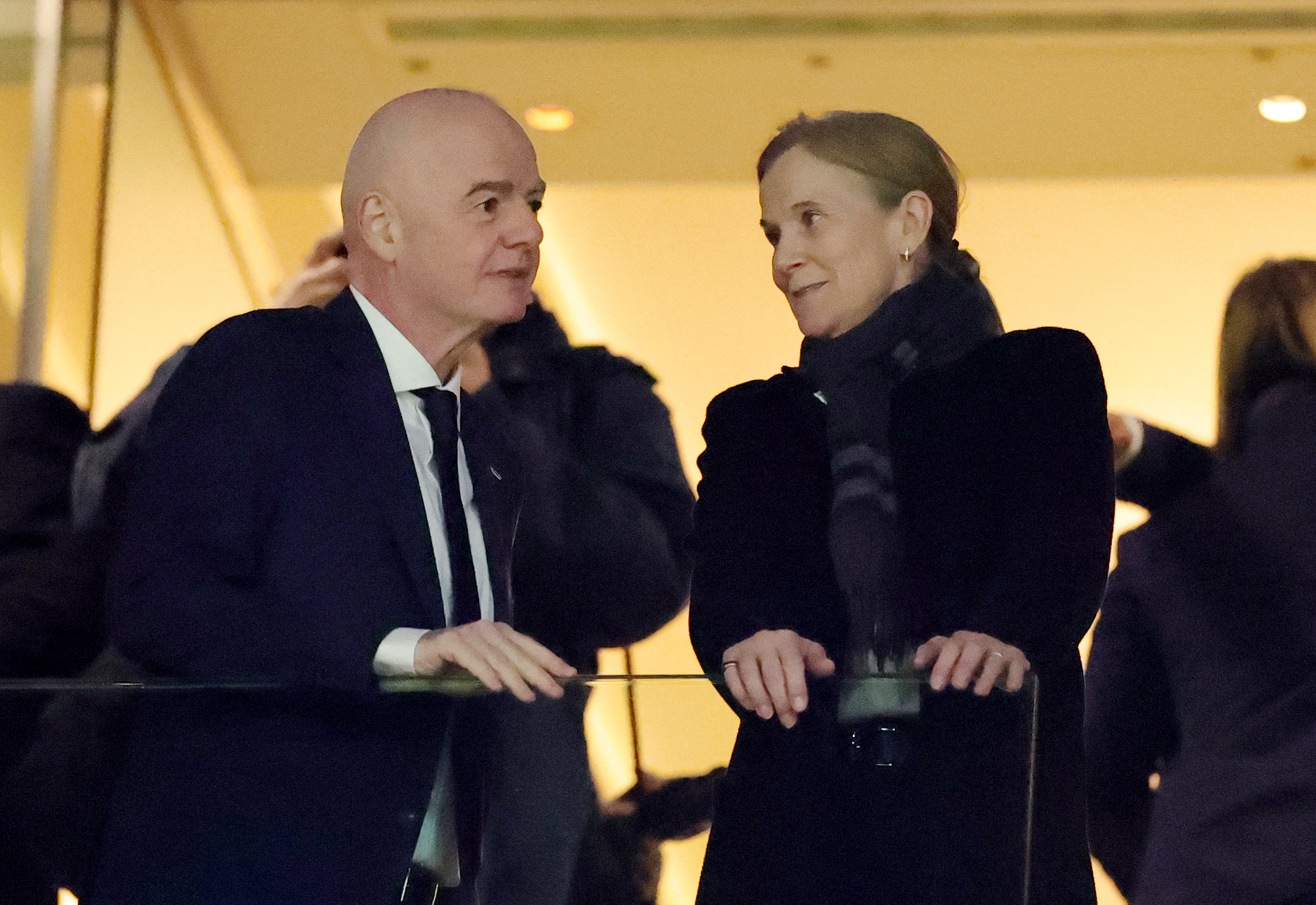 FIFA President Gianni Infantino and Chair of the Football Association Debbie Hewitt in the stands before the match