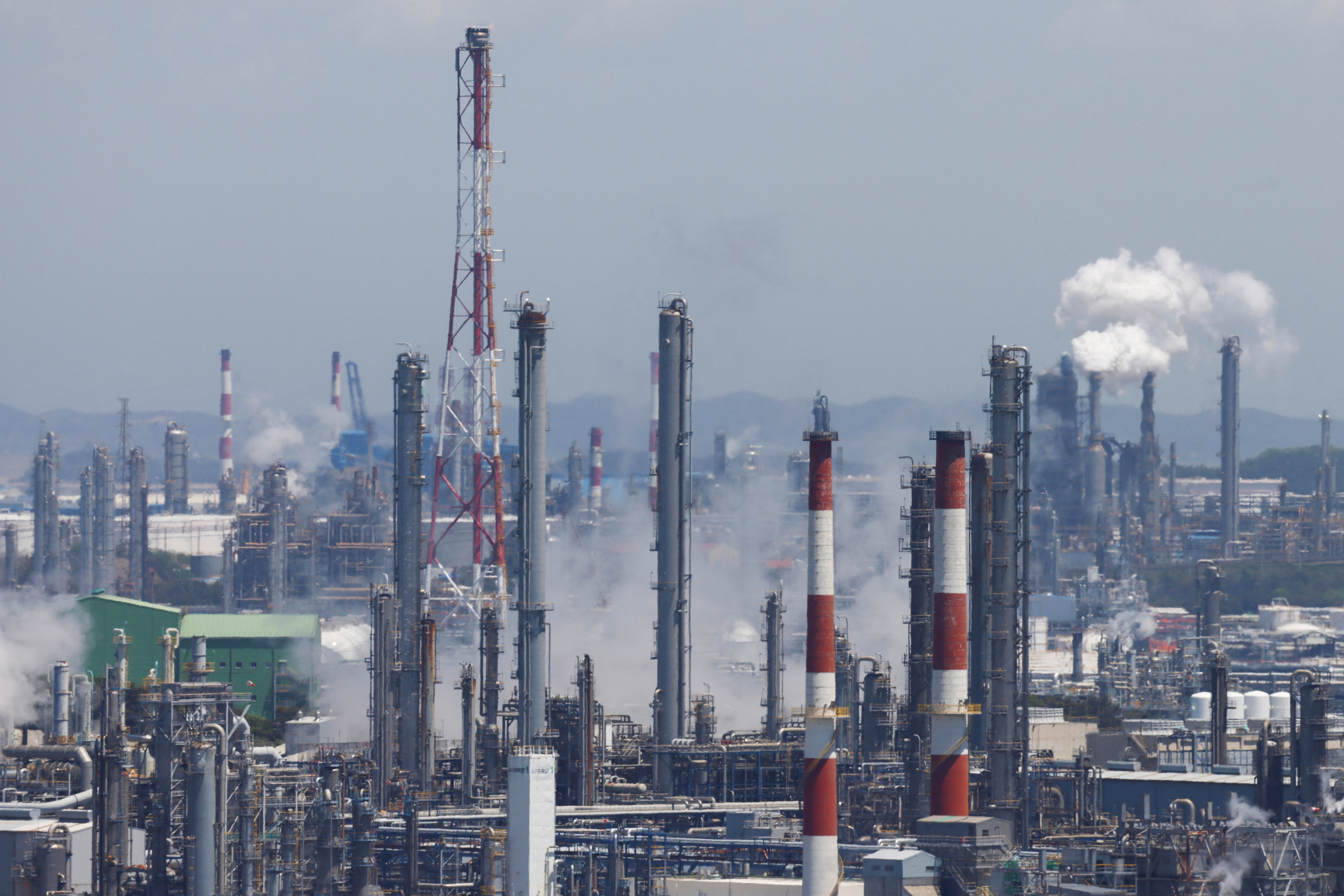 Pipelines and oil storage tanks at oil refining facilities at the Daesan petrochemical complex near Daesan port, in Seosan, South Korea, on May 8, 2026