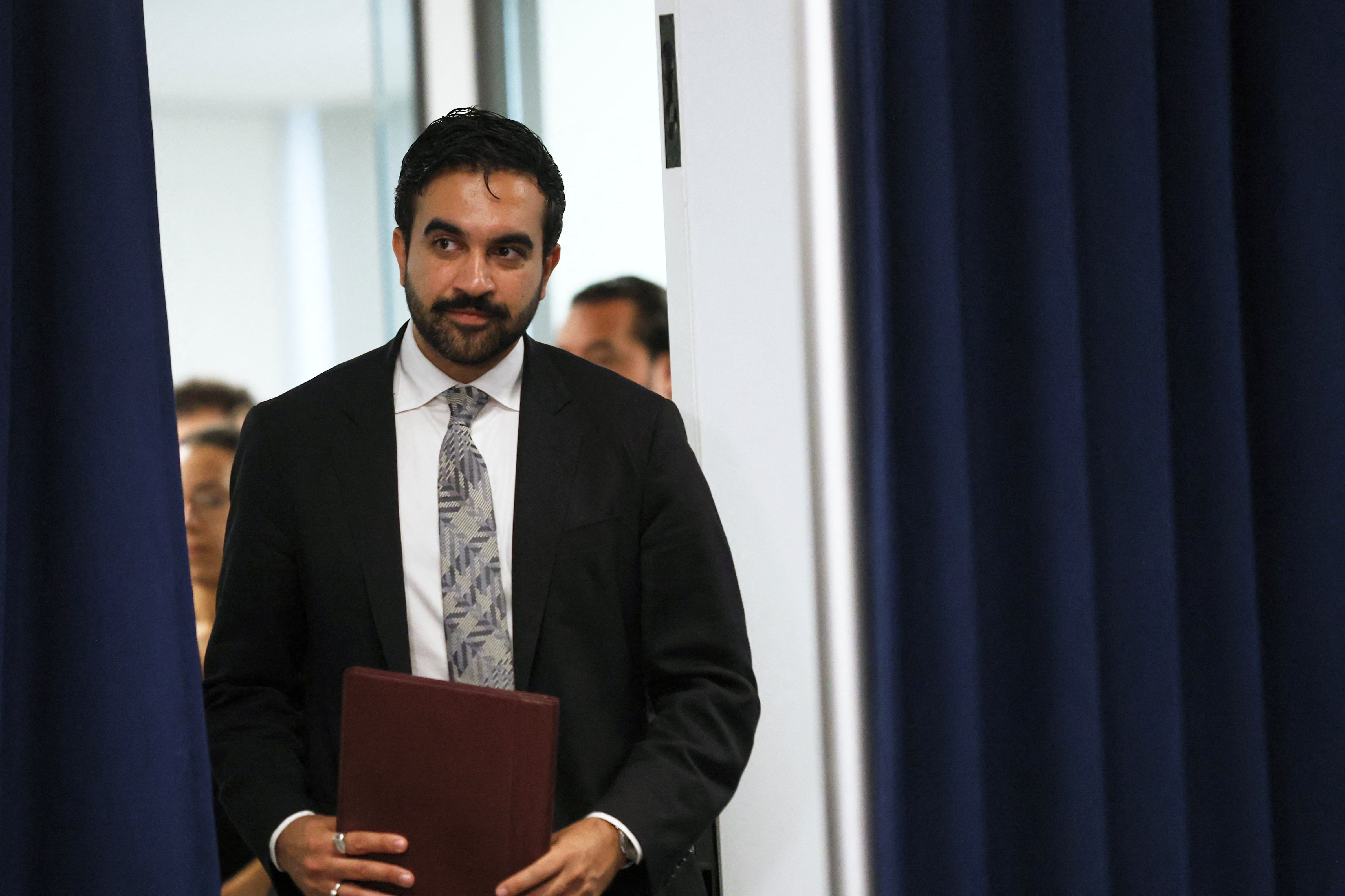New York Mayor Zohran Mamdani enters for a press conference to ask for the release of Federal Counterterrorism Funding in New York City, U.S., September 1, 2026. REUTERS/Heather Khalifa