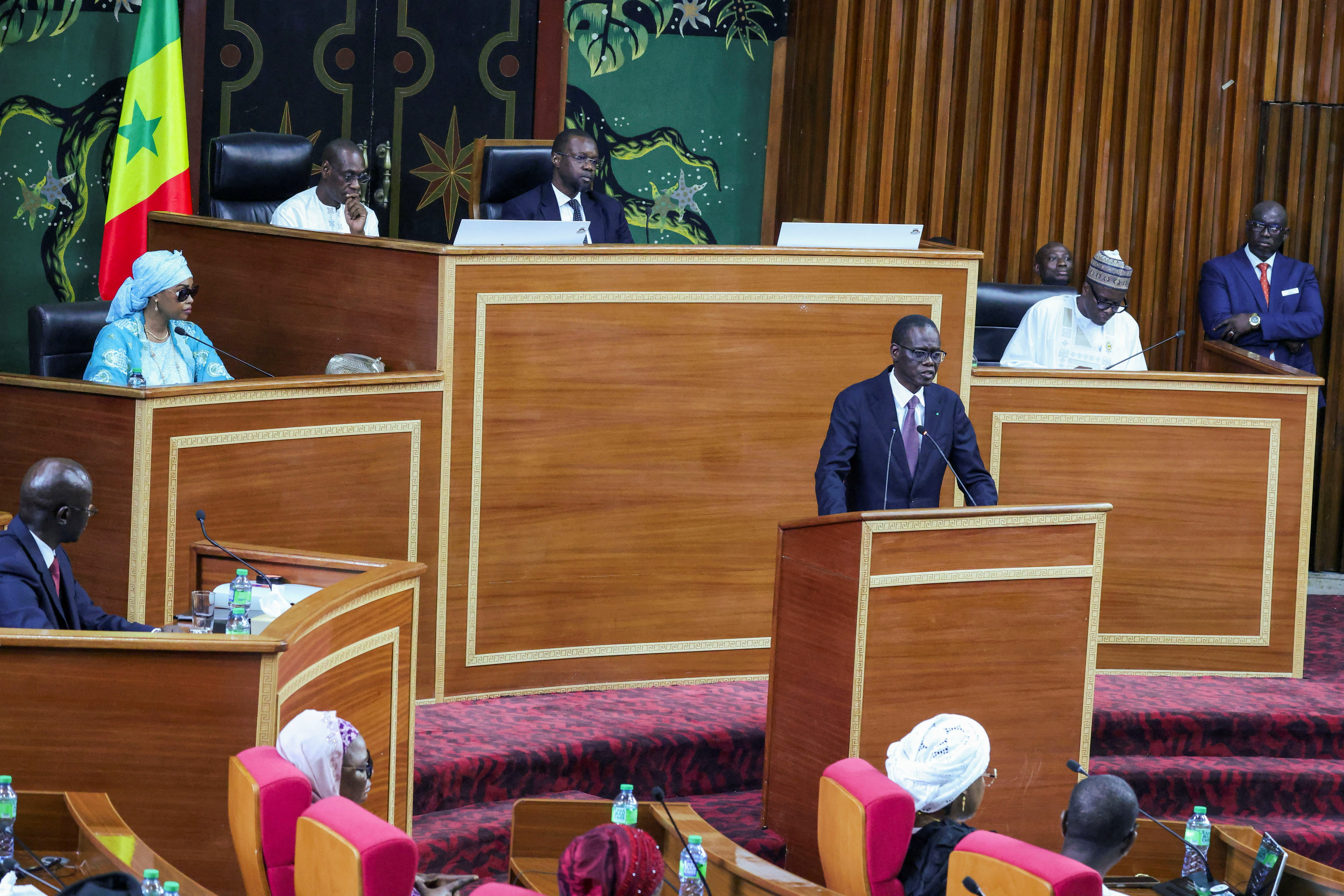 Senegal's Prime Minister, Ahmadou Al Aminou Lo, delivers his first policy address to the National Assembly in Dakar, Senegal, September 8, 2026. REUTERS/Misper Apawu