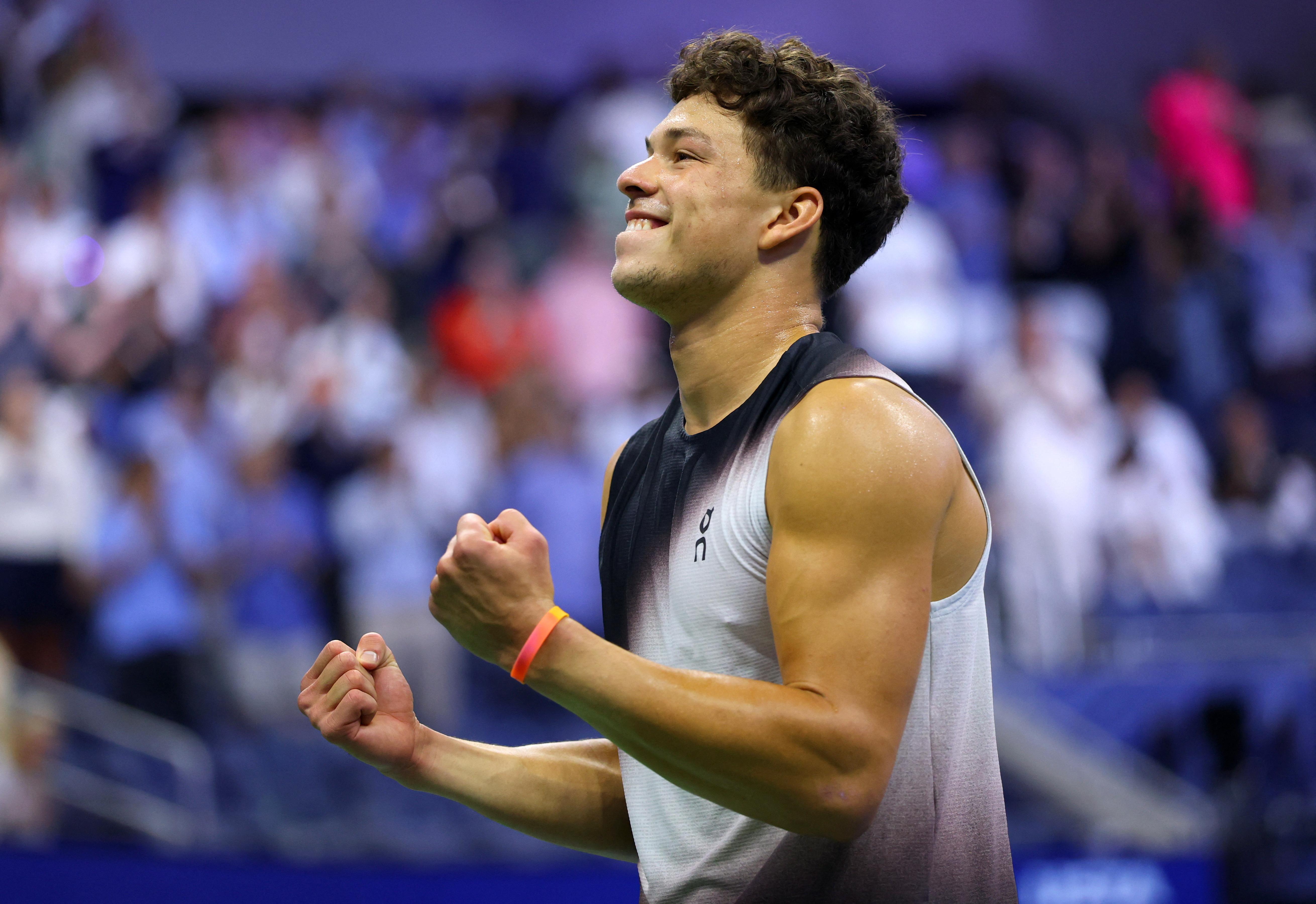 Tennis - U.S. Open - Flushing Meadows, New York, United States - September 11, 2026 Ben Shelton of the U.S. celebrates winning his semi final match against Frances Tiafoe of the U.S. REUTERS/Mike Segar