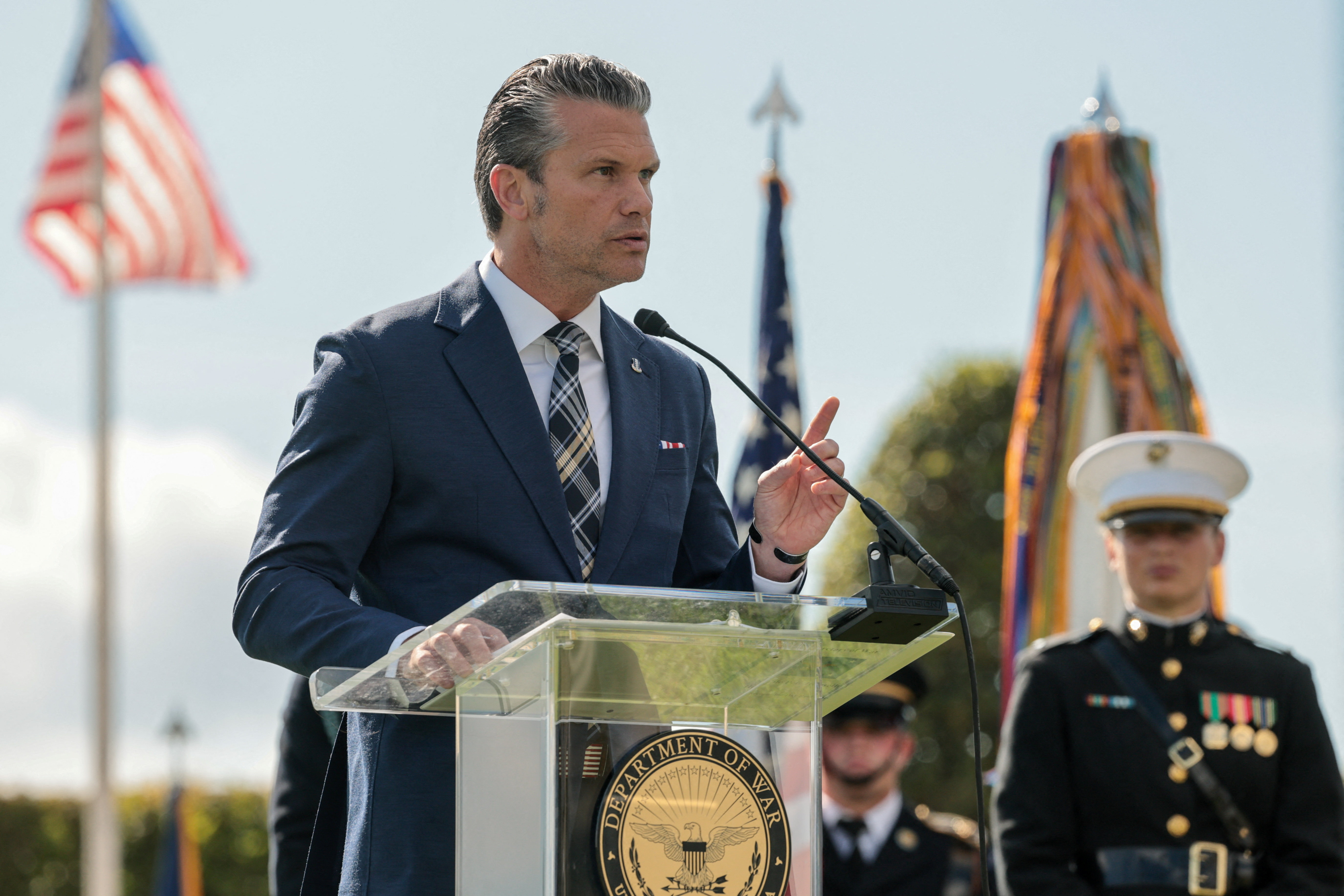 US Defense Secretary Pete Hegseth speaks during a ceremony in remembrance of US military prisoners of war and those missing in action at the Pentagon in Washington, DC, US, September 18, 2026 [Jonathan Ernst/Reuters]