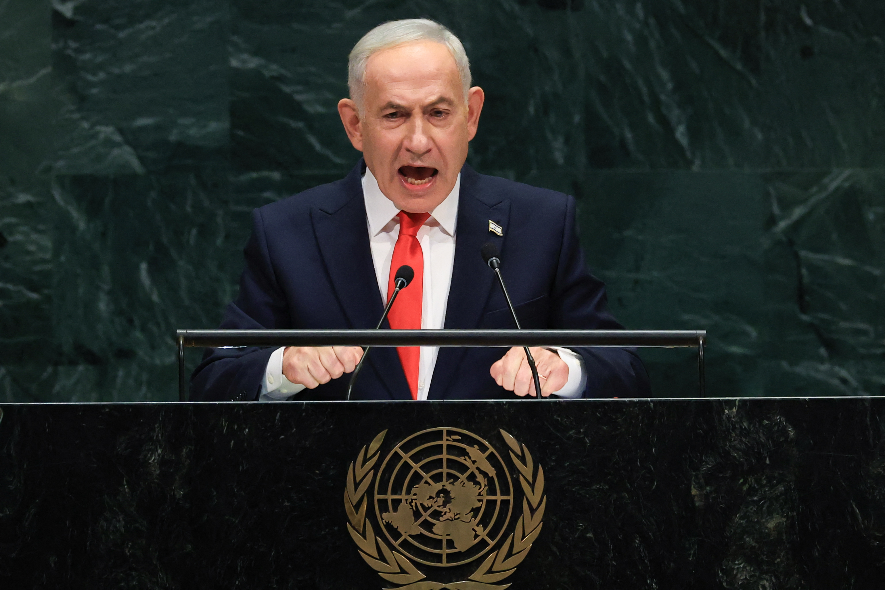 Israel's Prime Minister Benjamin Netanyahu speaks during the 81st United Nations General Assembly at the United Nations Headquarters in New York, on September 24, 2026. (Photo by TIMOTHY A. CLARY / AFP)