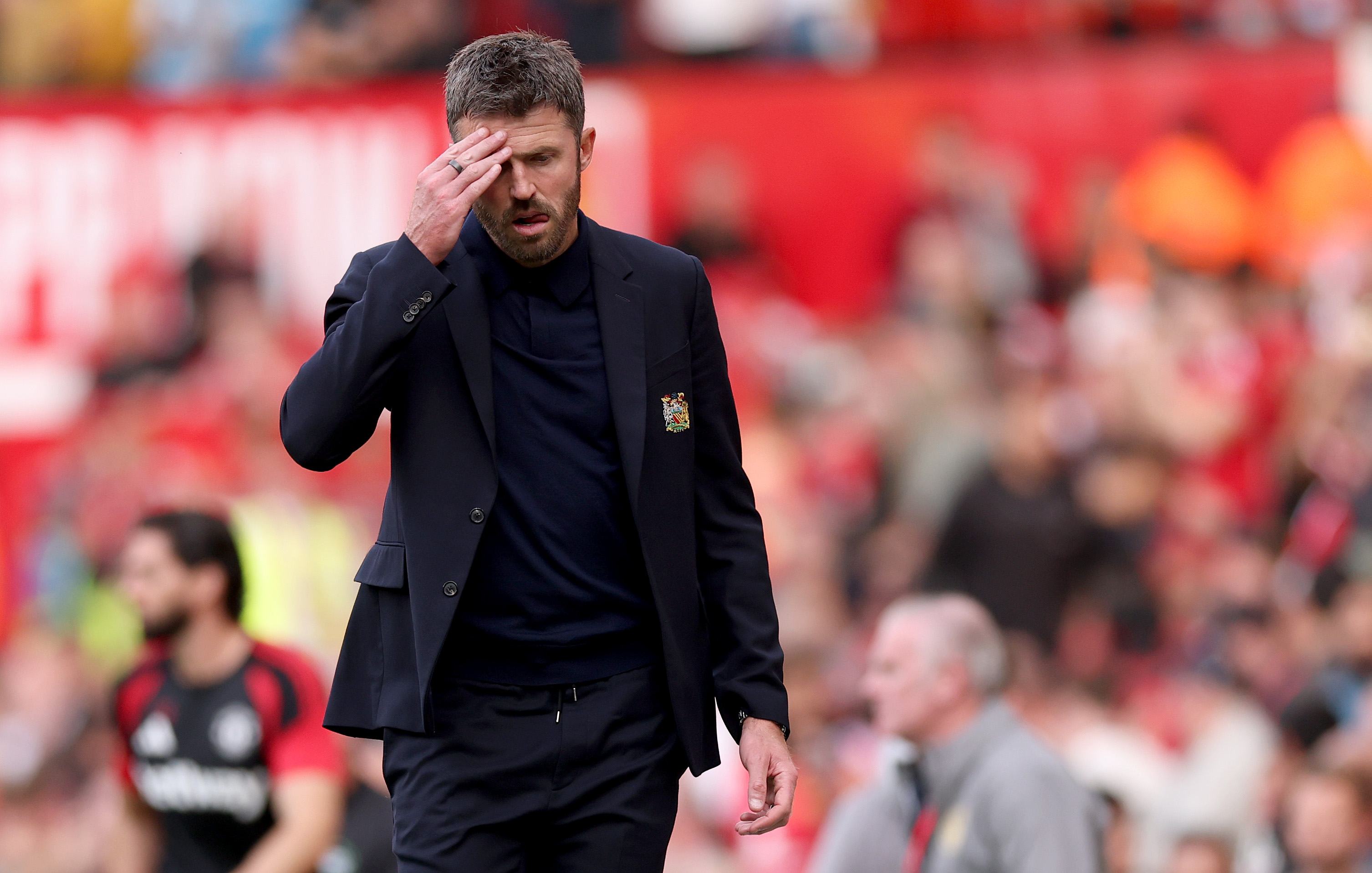 MANCHESTER, ENGLAND - SEPTEMBER 13: Michael Carrick, Manager of Manchester United, during the Premier League 2026/27 match between Manchester United and Manchester City at Old Trafford on September 13, 2026 in Manchester, England. (Photo by Carl Recine/Getty Images)