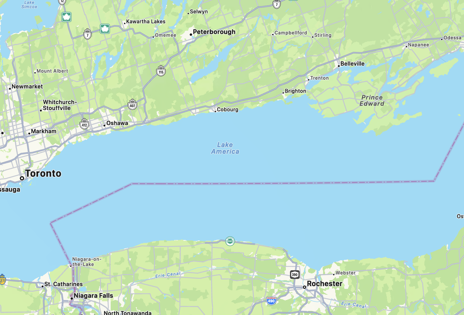 A screenshot taken Friday of Apple Maps showing "Lake America." [Apple}
