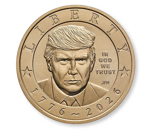 This handout image obtained on September 2, 2026, from the US Department of Treasury shows a rendering of a $1 coin featuring the face of US President Donald Trump.