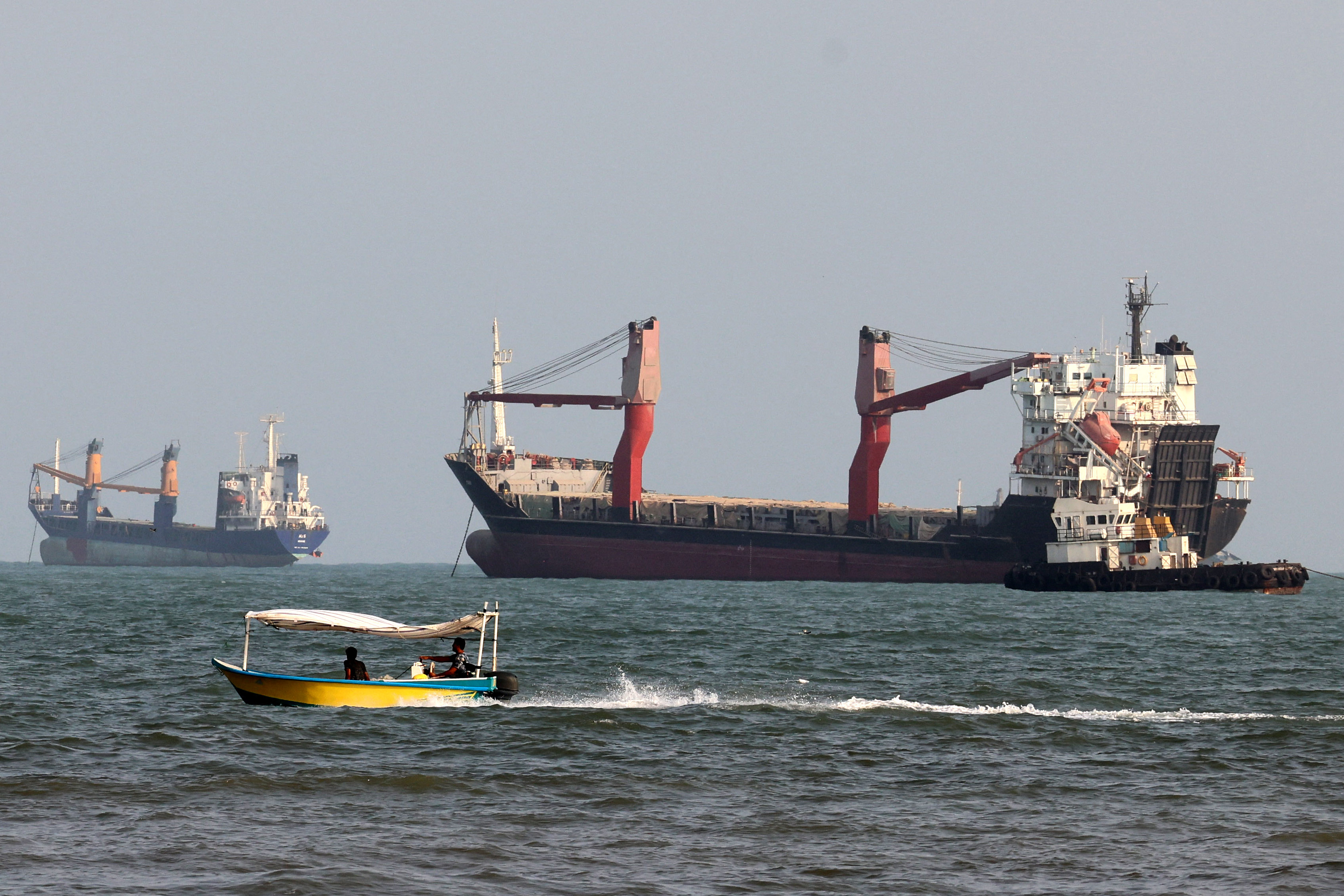 (FILES) Vessels are seen in the Strait of Hormuz, off the port city of Bandar Abbas in southern Iran on August 10, 2026.