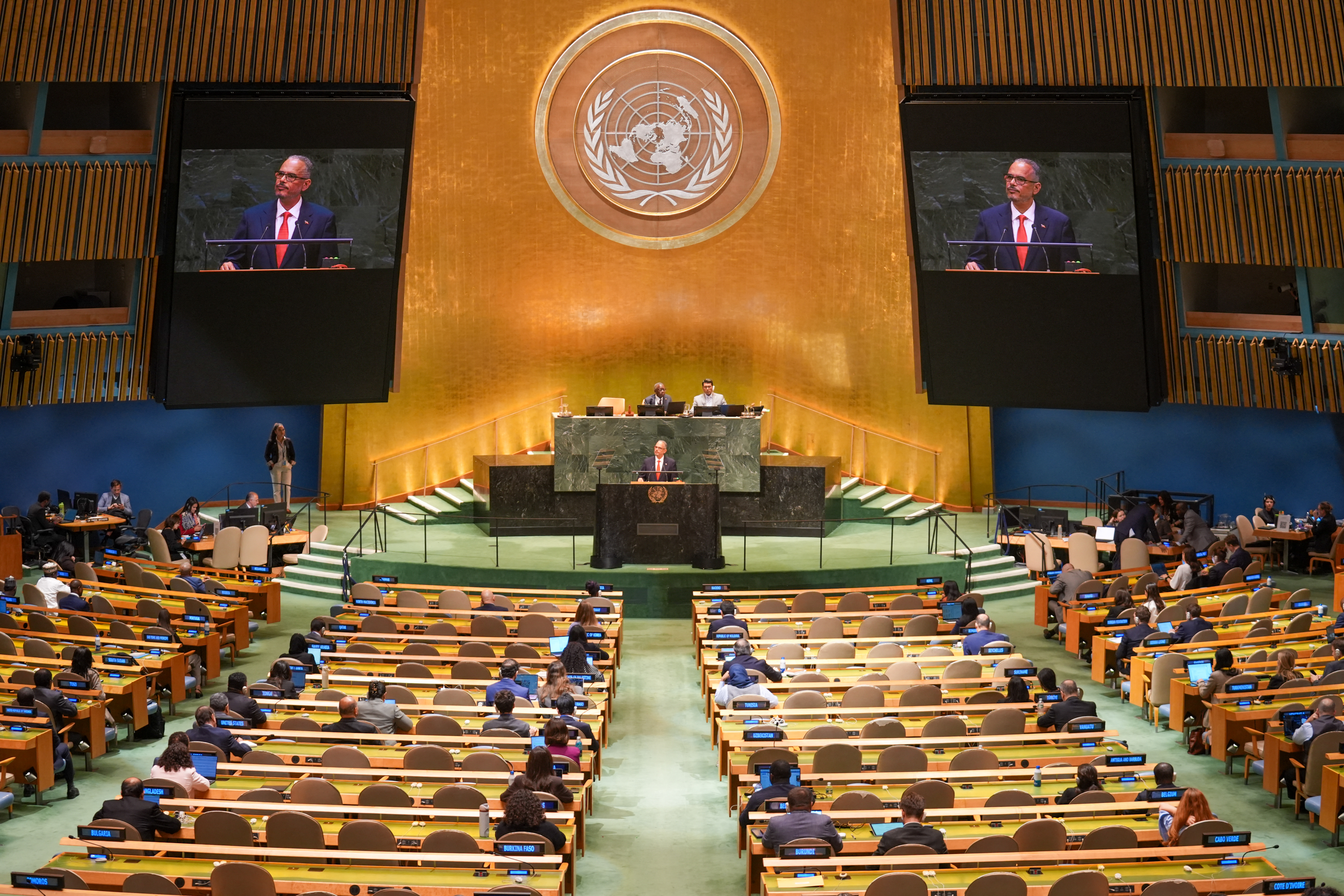 NEW YORK, NEW YORK - SEPTEMBER 25: Prime Minister of Haiti, Alix Didier Fils-Aimé speaks during the 81st session of the United Nations (U.N.) General Assembly at U.N. Headquarters on September 25, 2026 in New York City. World leaders have gathered in New York for the annual session of the United Nations General Assembly, with this year's global issues ranging from the threat of artificial intelligence to the continued wars in Ukraine and Gaza. Ryan Murphy/Getty Images/AFP (Photo by RYAN MURPHY / GETTY IMAGES NORTH AMERICA / Getty Images via AFP)