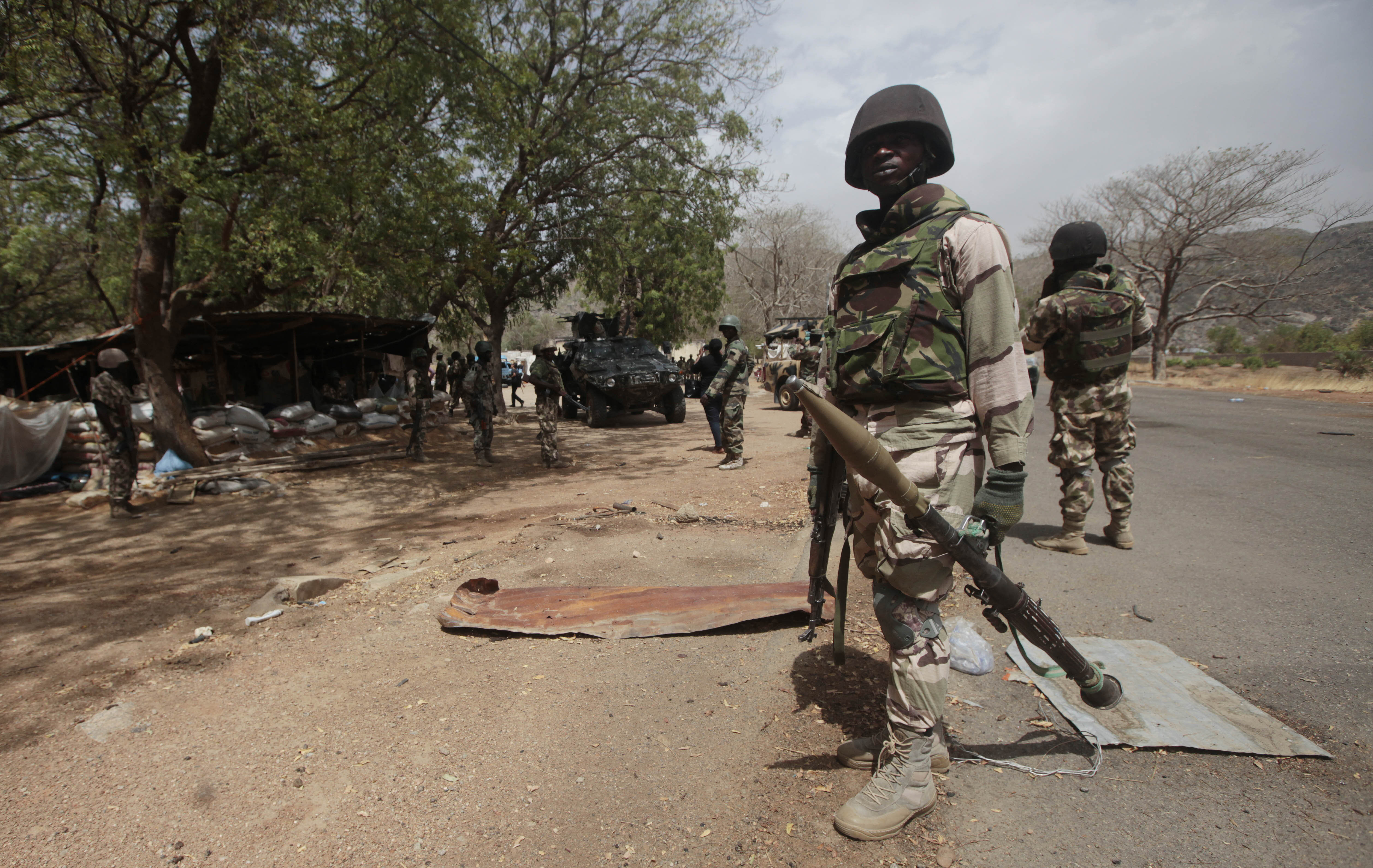 Soldiers man a checkpoint.