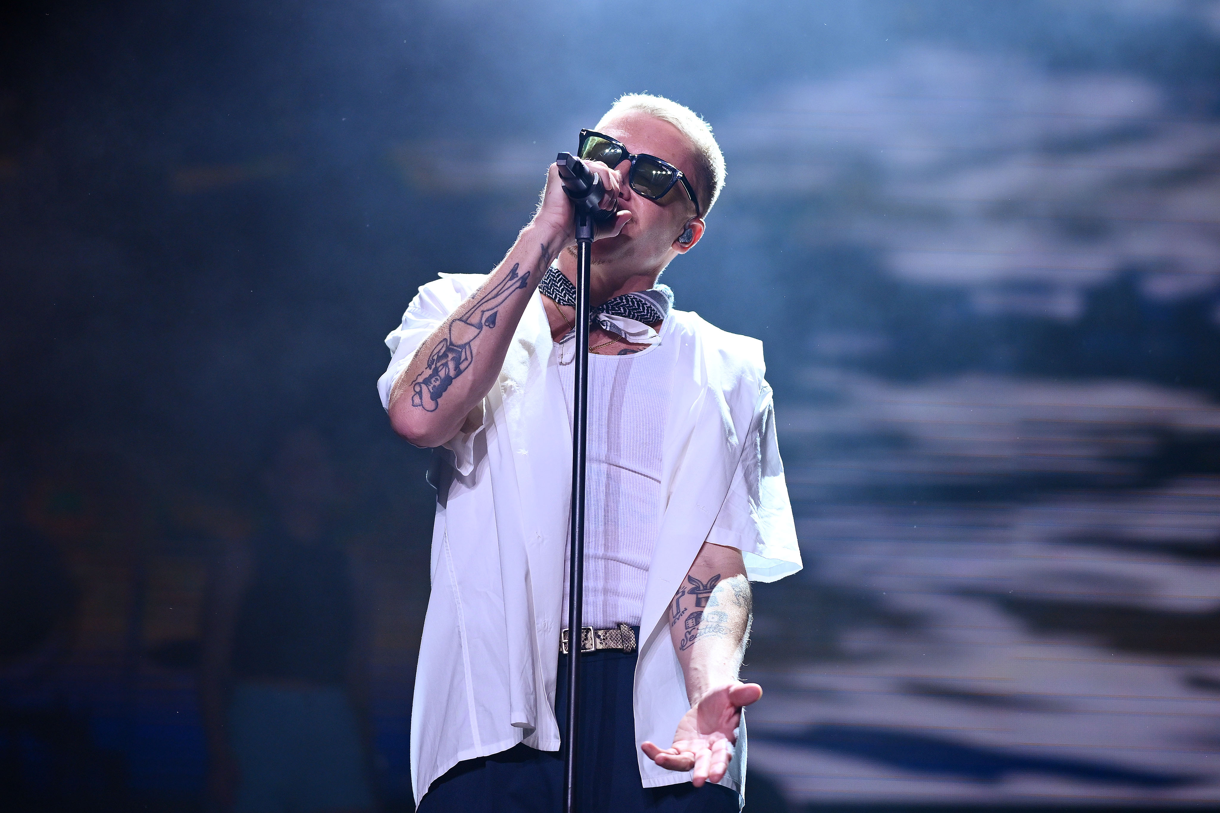 MELBOURNE, AUSTRALIA - MAY 15: Macklemore performs at Rod Laver Arena on May 15, 2024 in Melbourne, Australia. (Photo by Morgan Hancock/Getty Images)