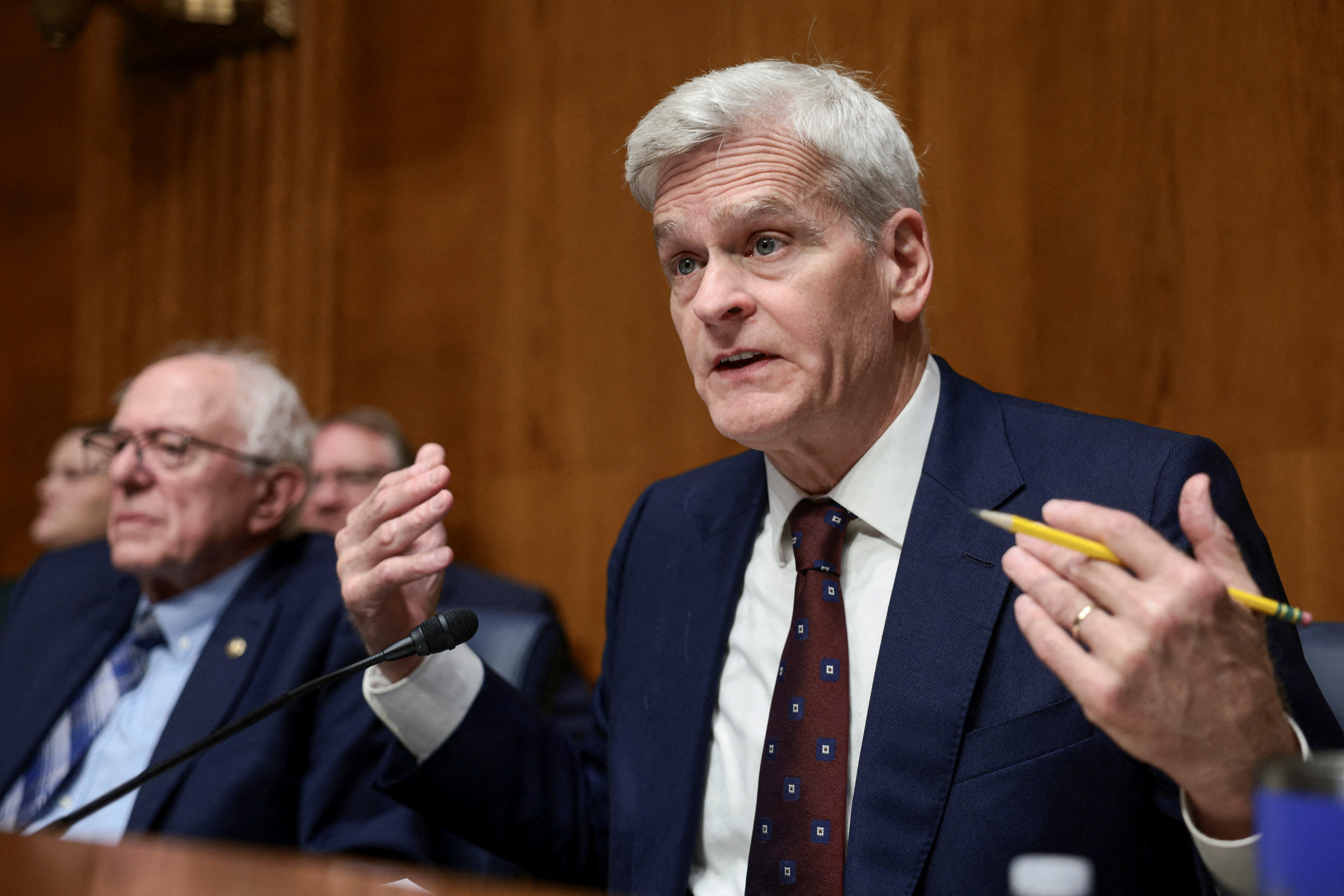 FILE PHOTO: Committee Chairman U.S. Senator Bill Cassidy (R-LA) delivers an opening statement during a Senate Health, Education, Labor, and Pensions Committee confirmation hearing for Erica Schwartz, U.S. President Donald Trump's nominee to lead the U.S. Centers for Disease Control and Prevention, and Sean Kaufman, nominated to be assistant secretary for preparedness and response at the U.S. Department of Health and Human Services, on Capitol Hill in Washington, D.C., U.S., July 15, 2026. REUTERS/Evelyn Hockstein/File Photo