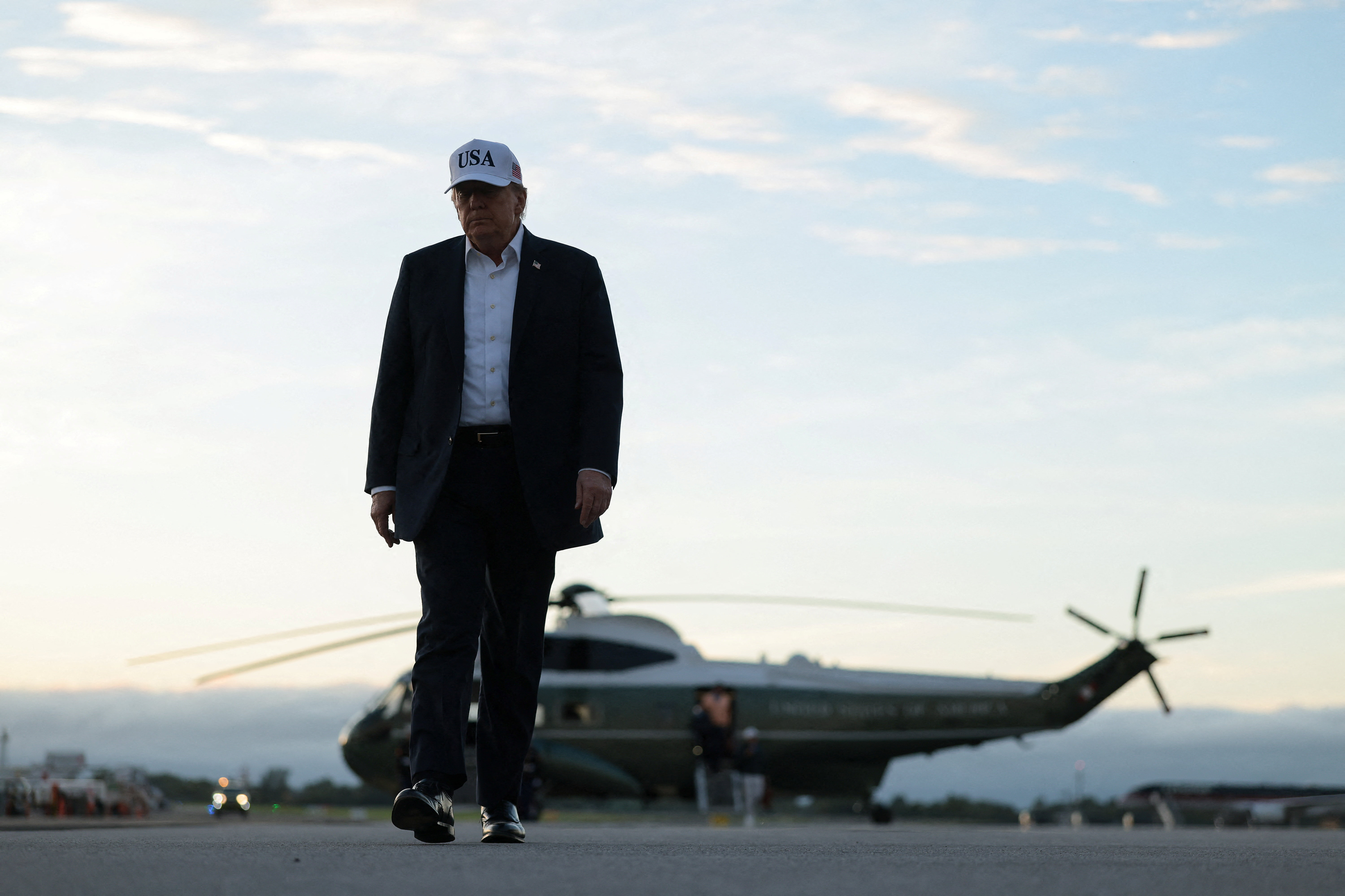 U.S. President Donald Trump walks away from Marine One at Shannon Airport in Ireland, September 13, 2026. REUTERS/Kylie Cooper