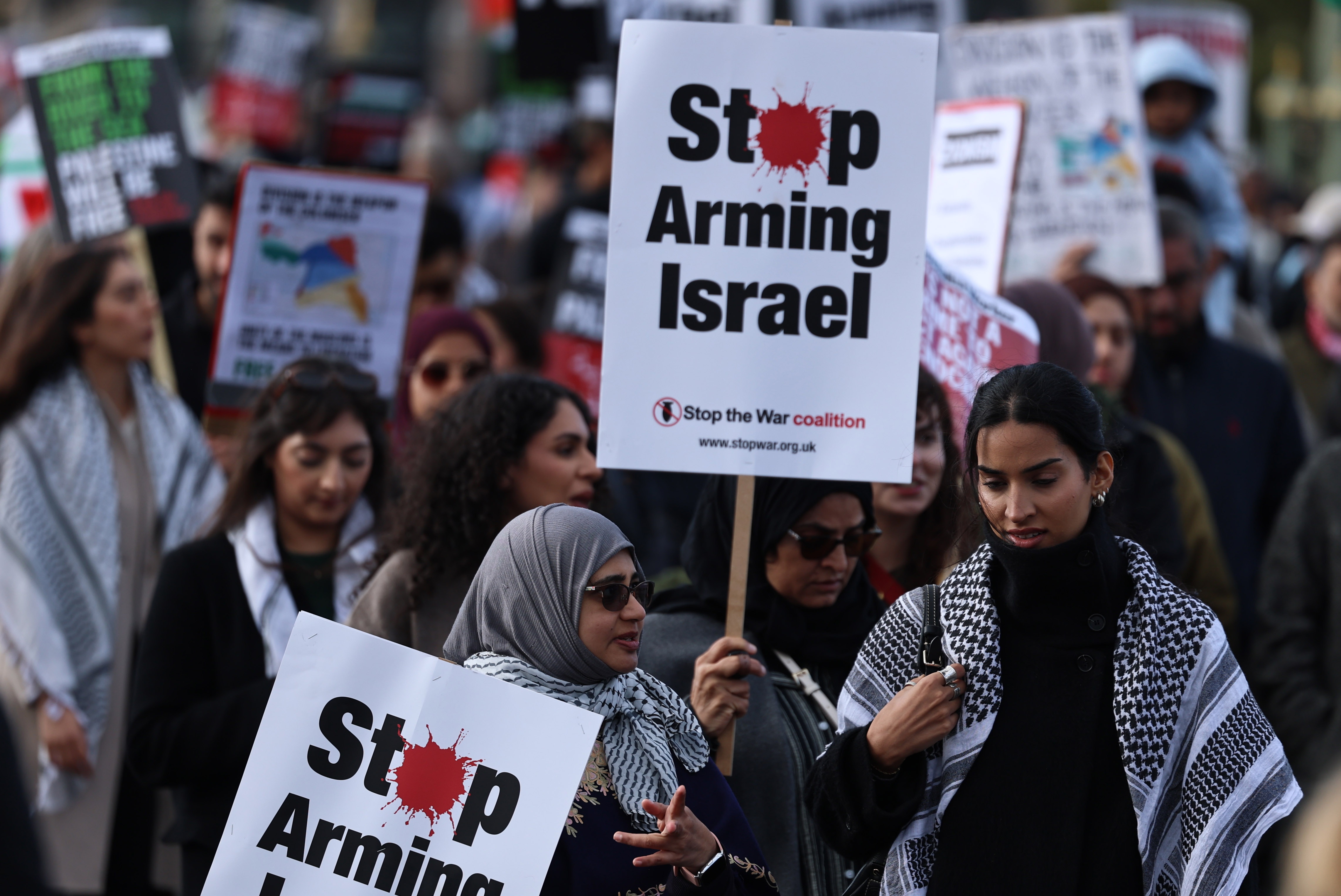 Protesters take part in a march organised by the Palestine Coalition in London, UK, October 10, 2026