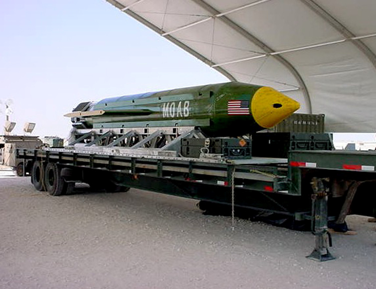 The GBU-43/B Massive Ordnance Air Blast (MOAB) bomb at Eglin Air Force Base in Florida, US [File: Handout via Reuters]