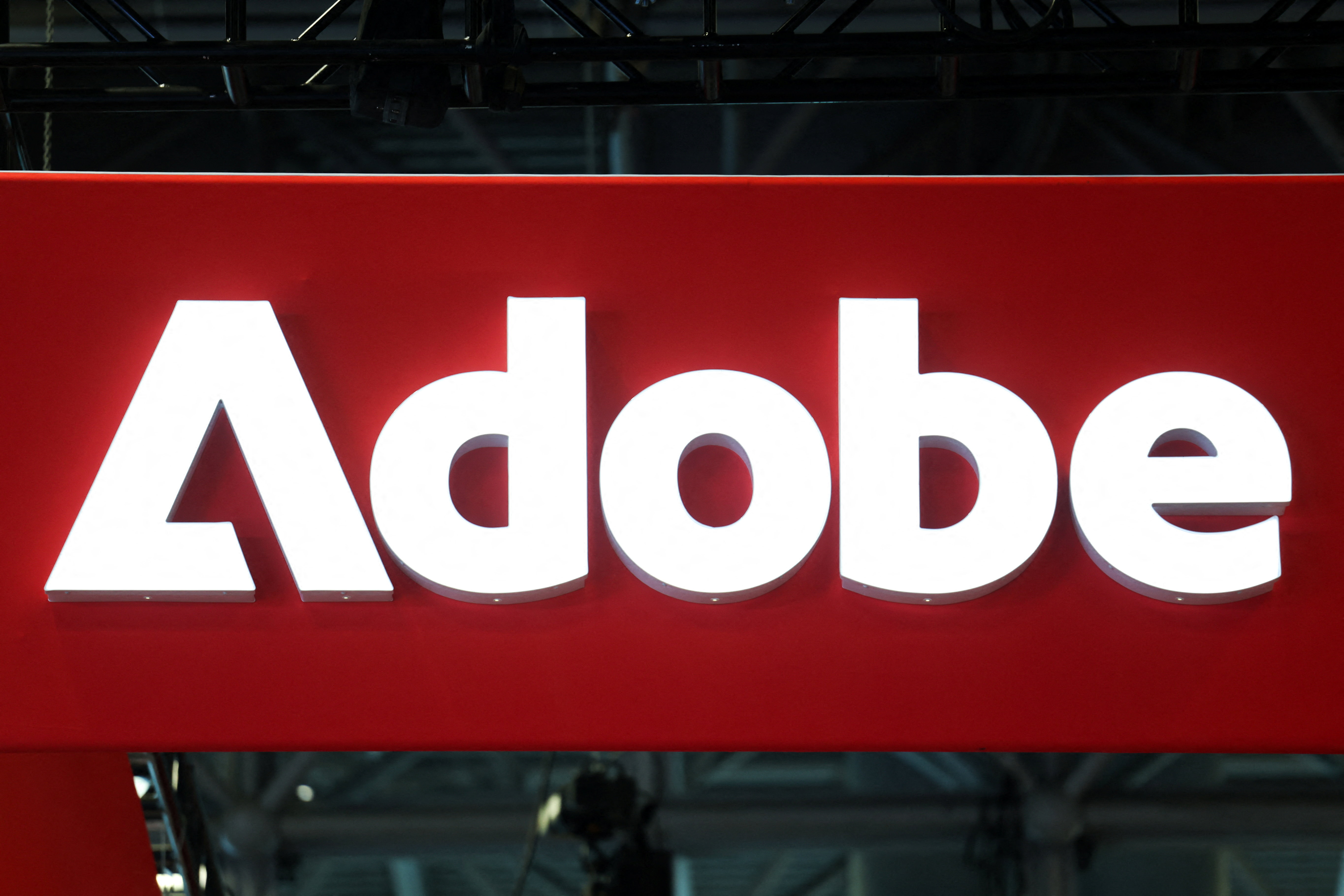Signage for Adobe is displayed at National Retail Federation (NRF) 2026