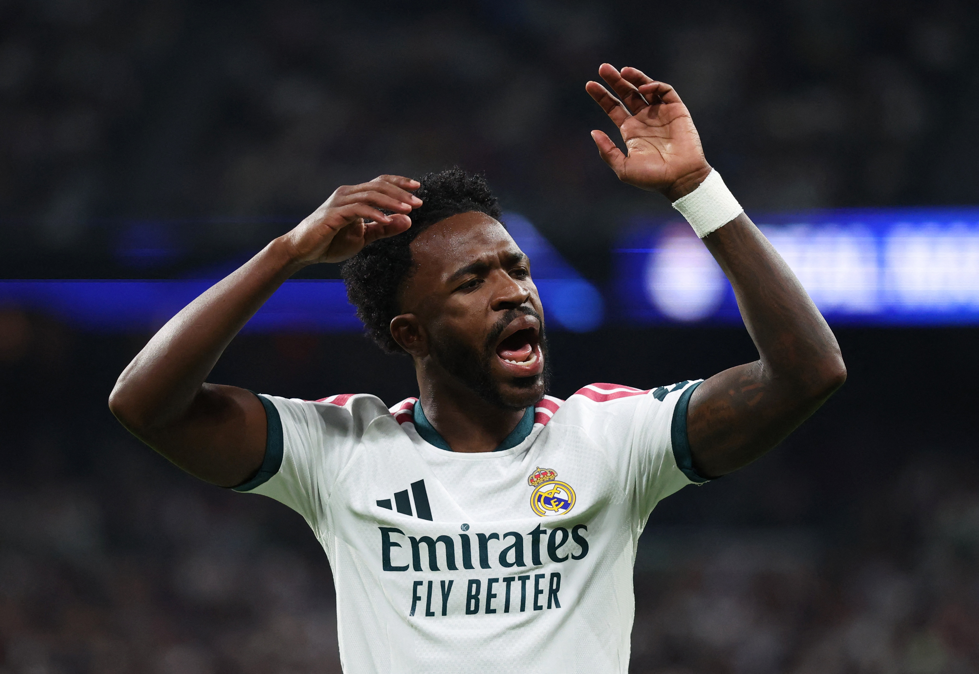 Soccer Football - LaLiga - Real Madrid v Villarreal - Estadio Bernabeu, Madrid, Spain - October 10, 2026 Real Madrid's Vinicius Junior reacts REUTERS/Alejandro Martinez Velez