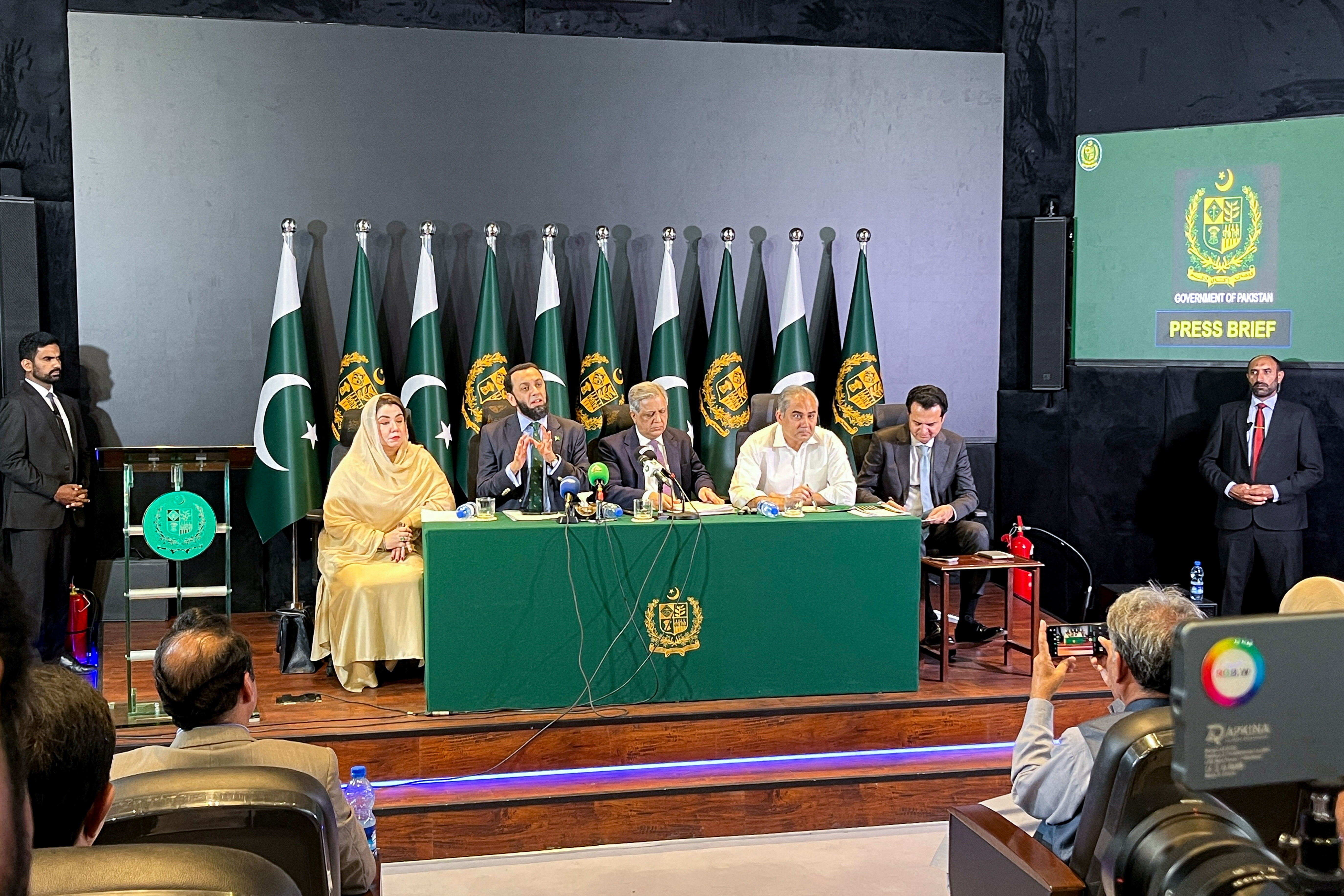 Pakistan's Federal Minister for Information and Broadcasting Attaullah Tarar speaks during a press conference after President Asif Ali Zardari declared an emergency and suspended the provincial government in Khyber Pakhtunkhwa, in Islamabad, Pakistan, October 11, 2026. Picture taken with a mobile phone. REUTERS/Ariba Shahid