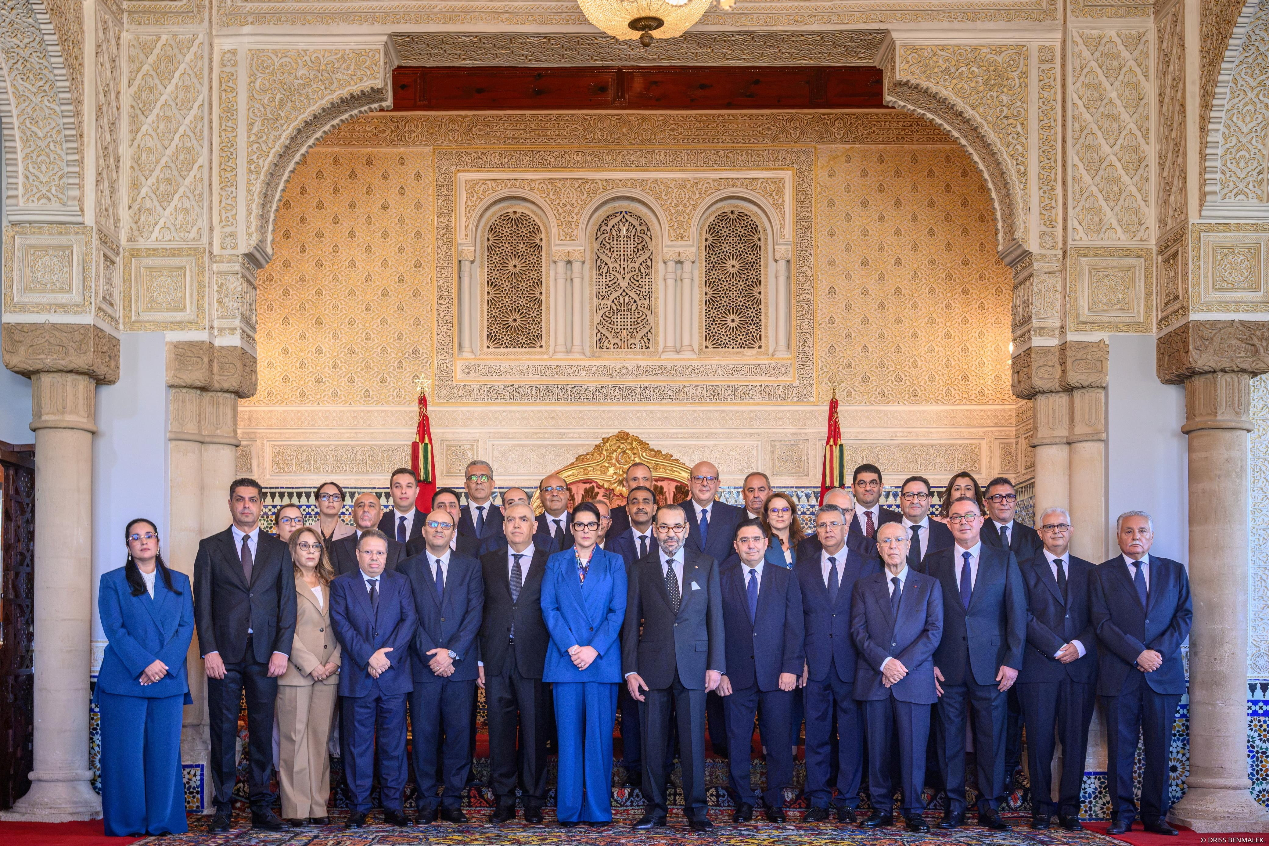 King Mohammed VI of Morocco poses for an official group photograph with government members at the Royal Palace in Rabat, Morocco, October 16, 2026. Moroccan Royal Palace/Handout via REUTERS THIS IMAGE HAS BEEN SUPPLIED BY A THIRD PARTY. WATERMARK FROM SOURCE.
