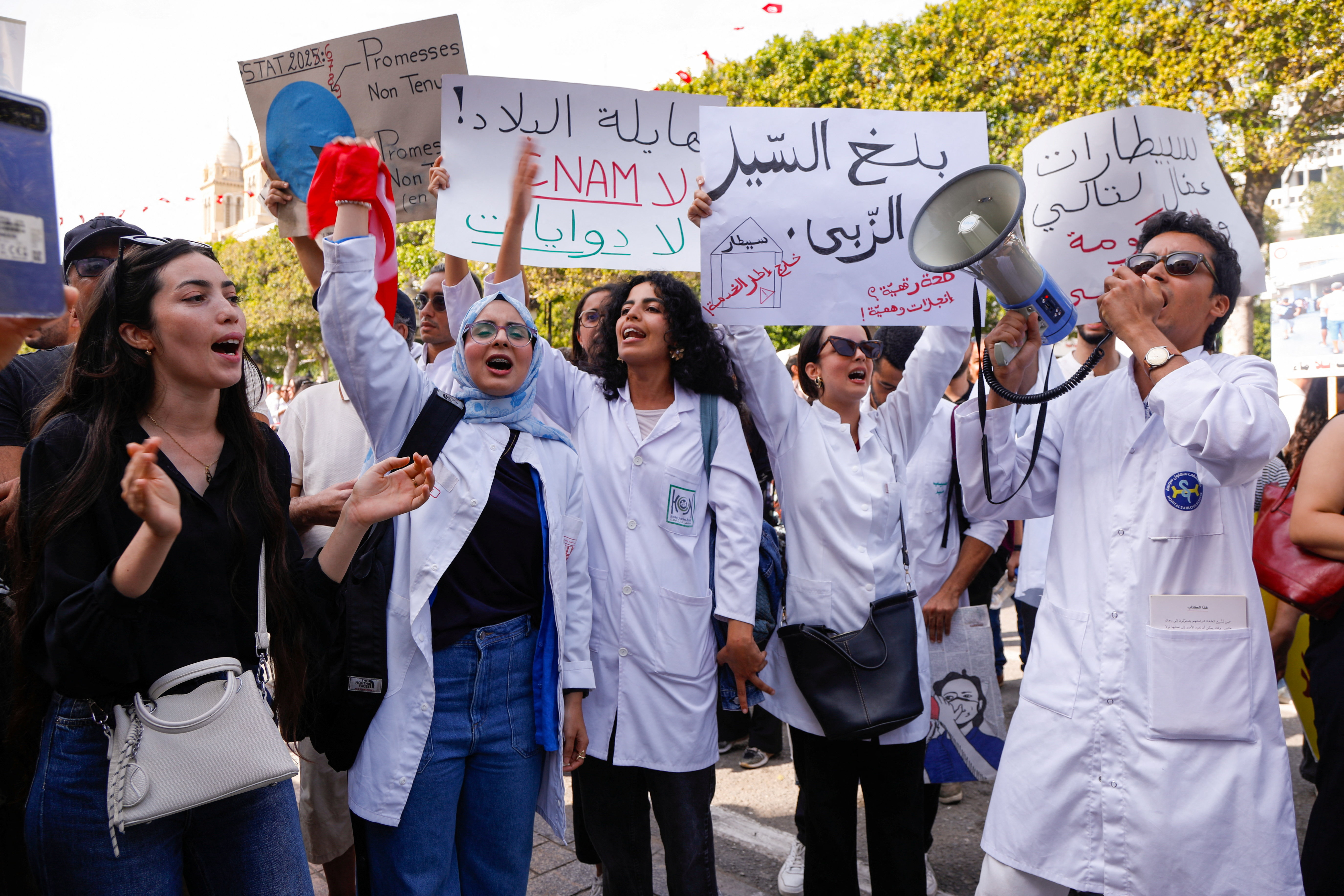 The latest protest over economic hardship and restrictions on freedoms in Tunis on Saturday