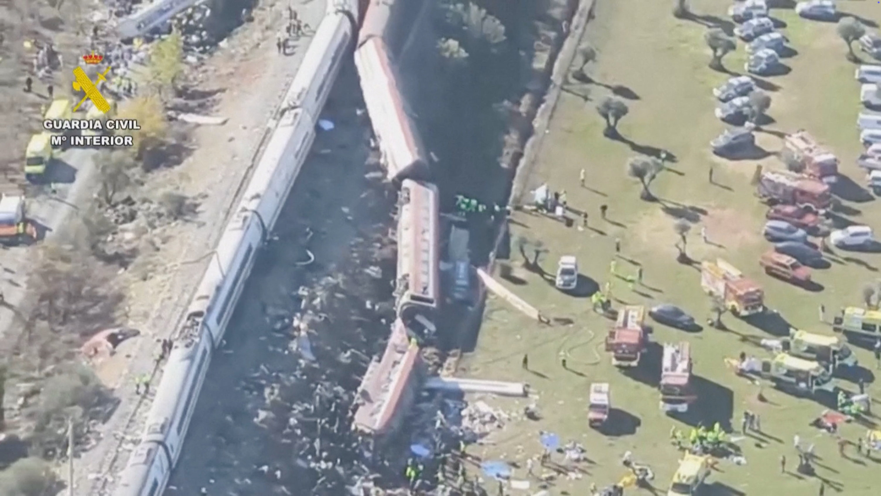 An aerial view of the crash site