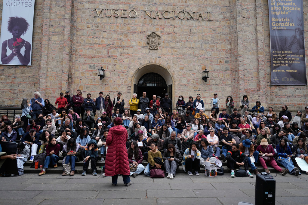 protestors outside of the National Museum in Colombia
