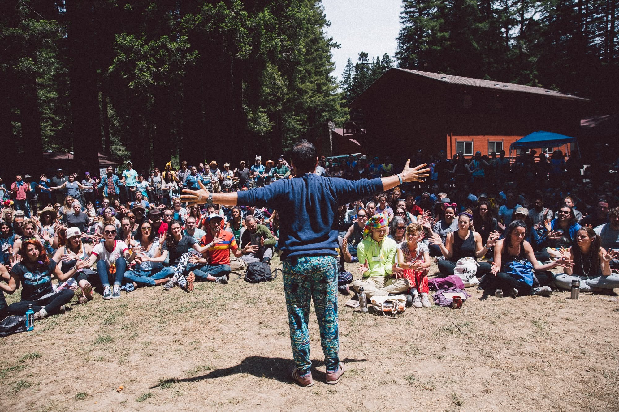 Adult campers gather at digital detox camp Camp Grounded in Mendocino County, California [Courtesy of Camp Grounded]
