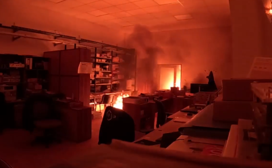 The fire inside LPP Holding after the alleged arson attack [Courtesy of The Earthquake Faction]