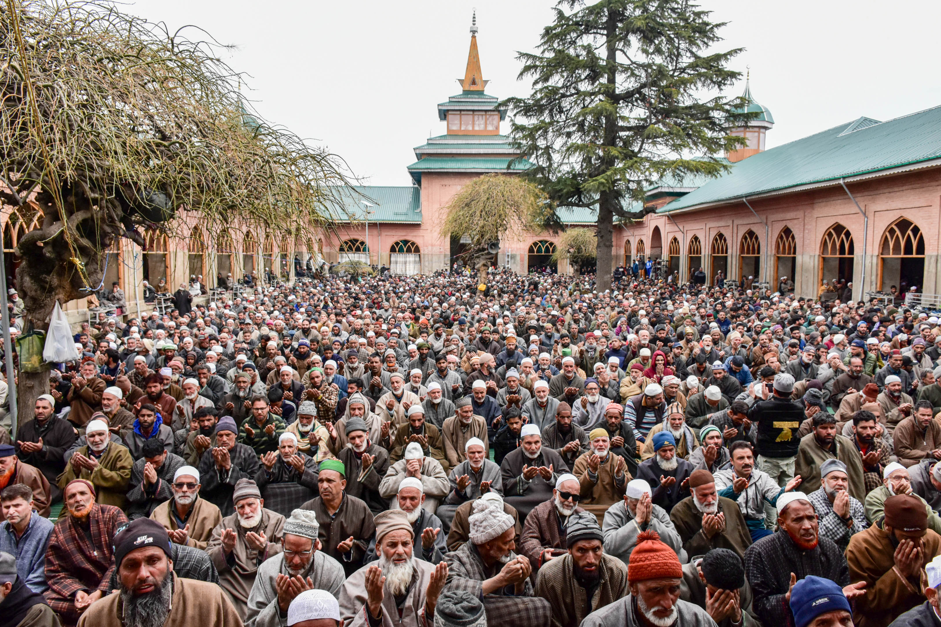 Muslims pray at the Grand Mosque or Jamia Masjid during the first Friday of Ramadan in Shopian