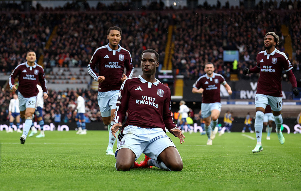 Nicolas Jackson of Aston Villa celebrates scoring his team’s second goal during the Premier League 2026/27 match between Aston Villa FC and Manchester City