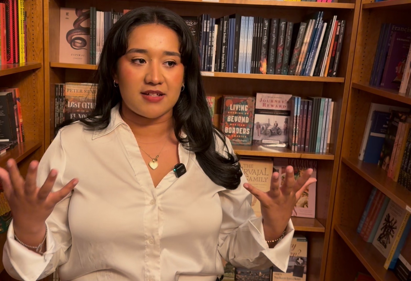 Juliana Garcia speaks at a bookstore in Brownsville, Texas