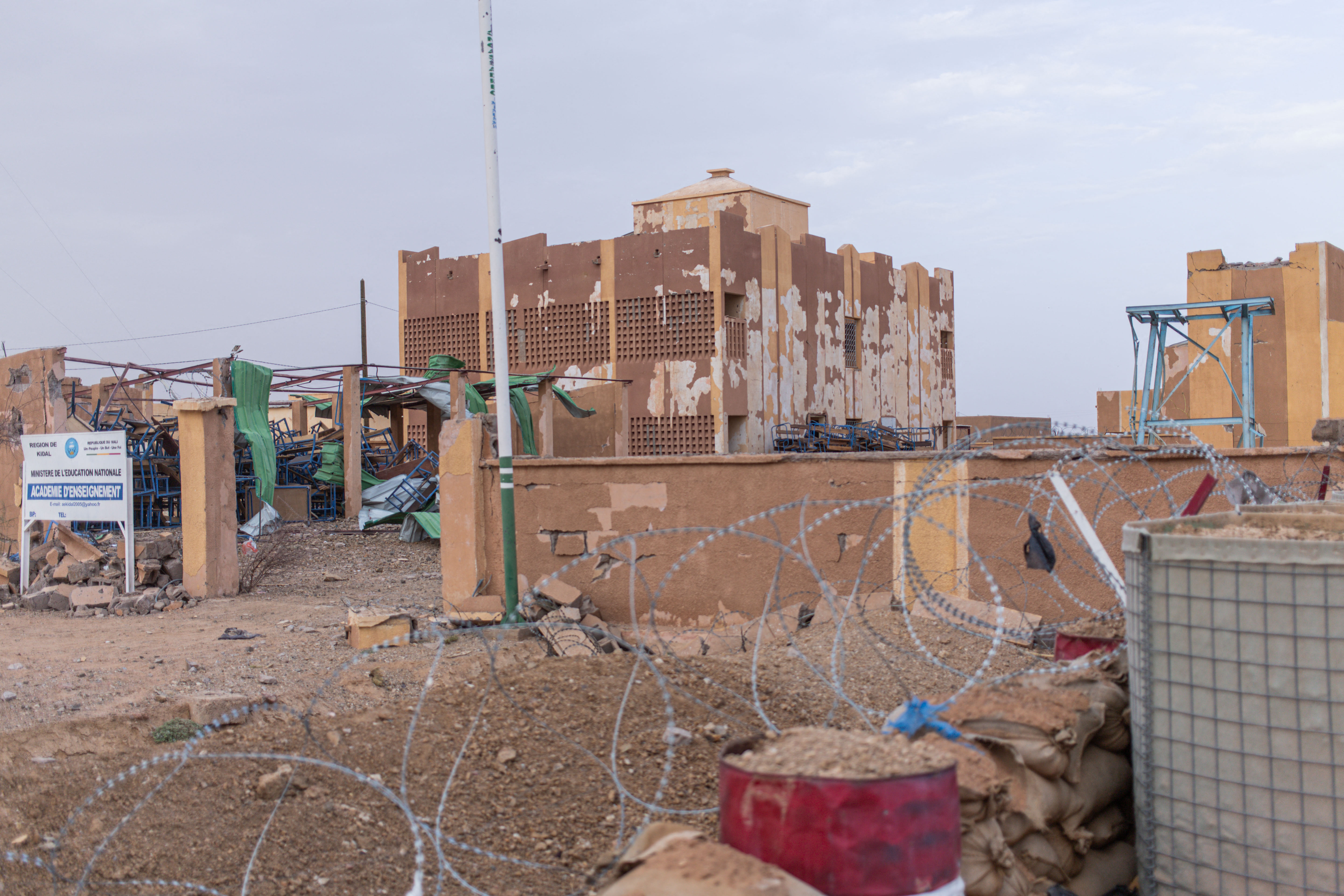 (FILES) A general view of a damaged school near the Kidal regional headquarters in Kidal, on May 9, 2026.
