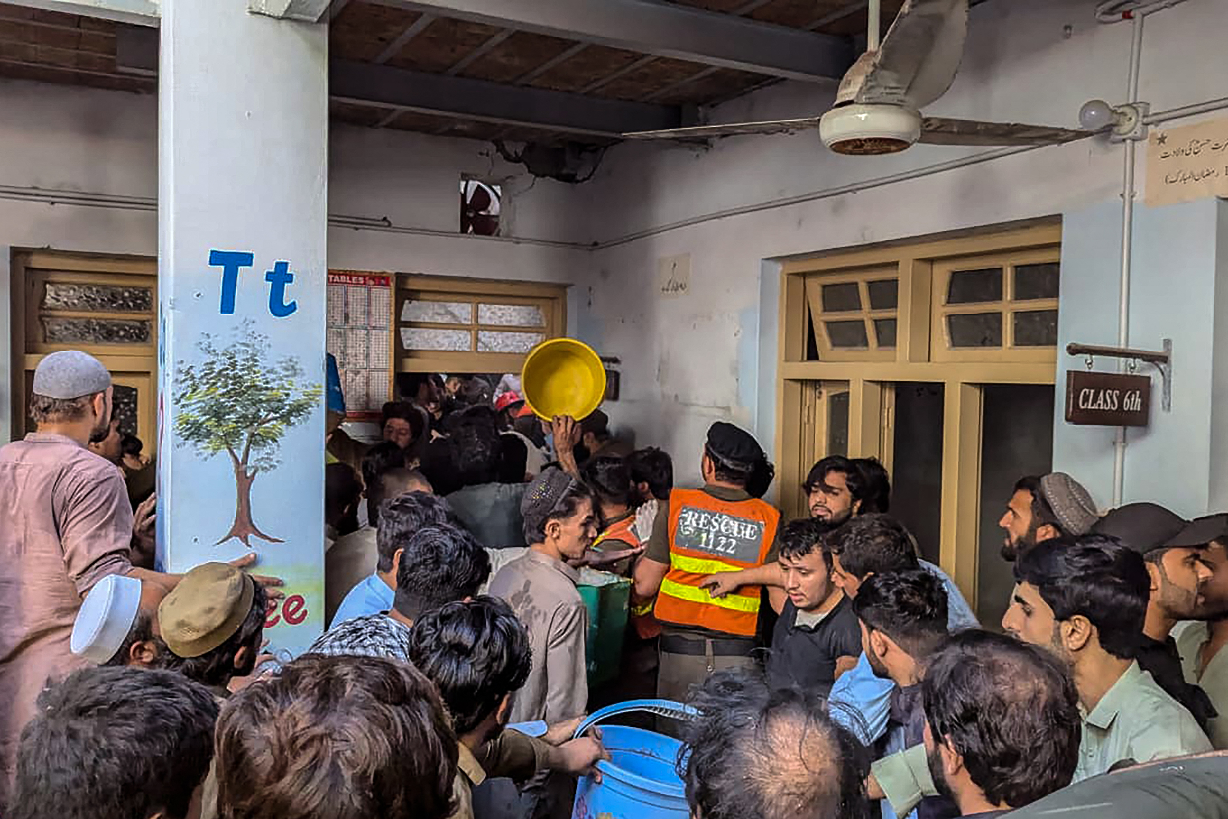 This photograph of the Al-Khair school was taken and released by the Khyber Pakhtunkhwa Province’s Emergency Service (Rescue 1122) on October 15, 2026 [AFP]