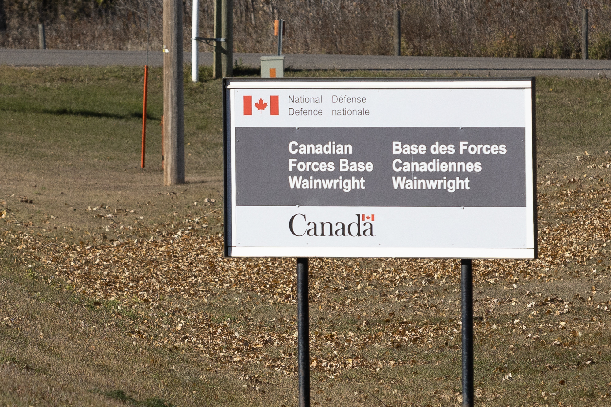 A sign outside Canadian Forces Base Wainwright in Alberta, Canada