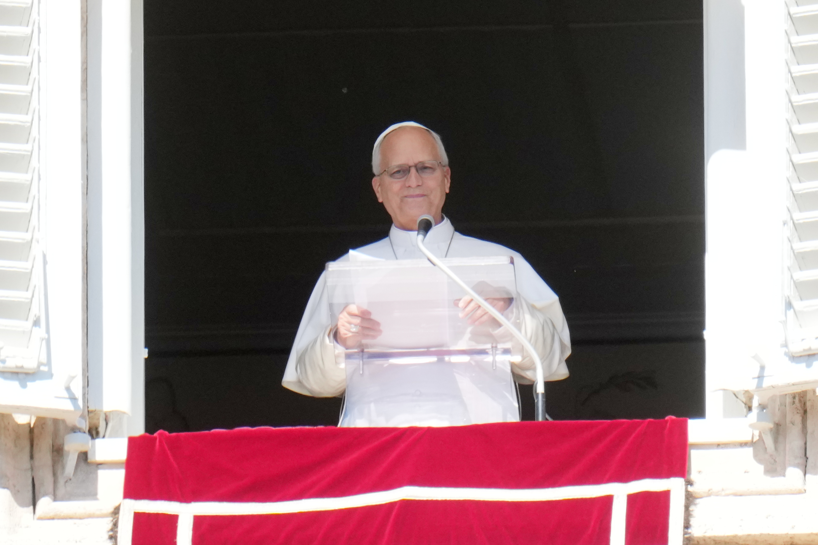 Pope Leo XIV delivers the Angelus prayer in St. Peter's Square at the Vatican, Sunday, Oct. 11, 2026. (AP Photo/Gregorio Borgia)