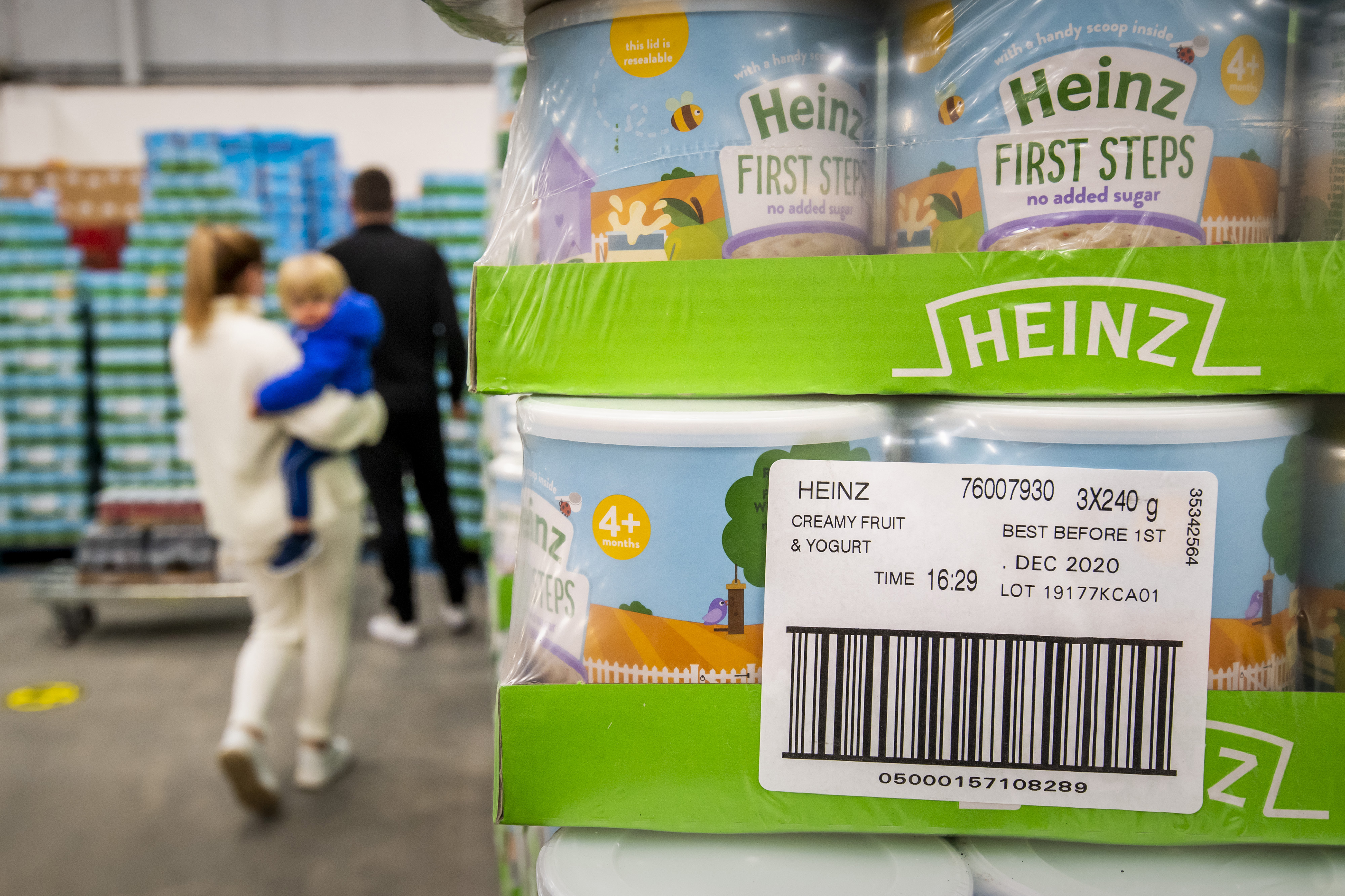 STOCKPORT, ENGLAND - JANUARY 30: Baby food with a best before date of December 01 2020 is displayed during the opening day of Rogers Wholesale, a supermarket which only sells food that's past its Best Before date on January 30, 2021 in Stockport, England. This is the first Rogers Warehouse to be opened in North West England. (Photo by Anthony Devlin/Getty Images)