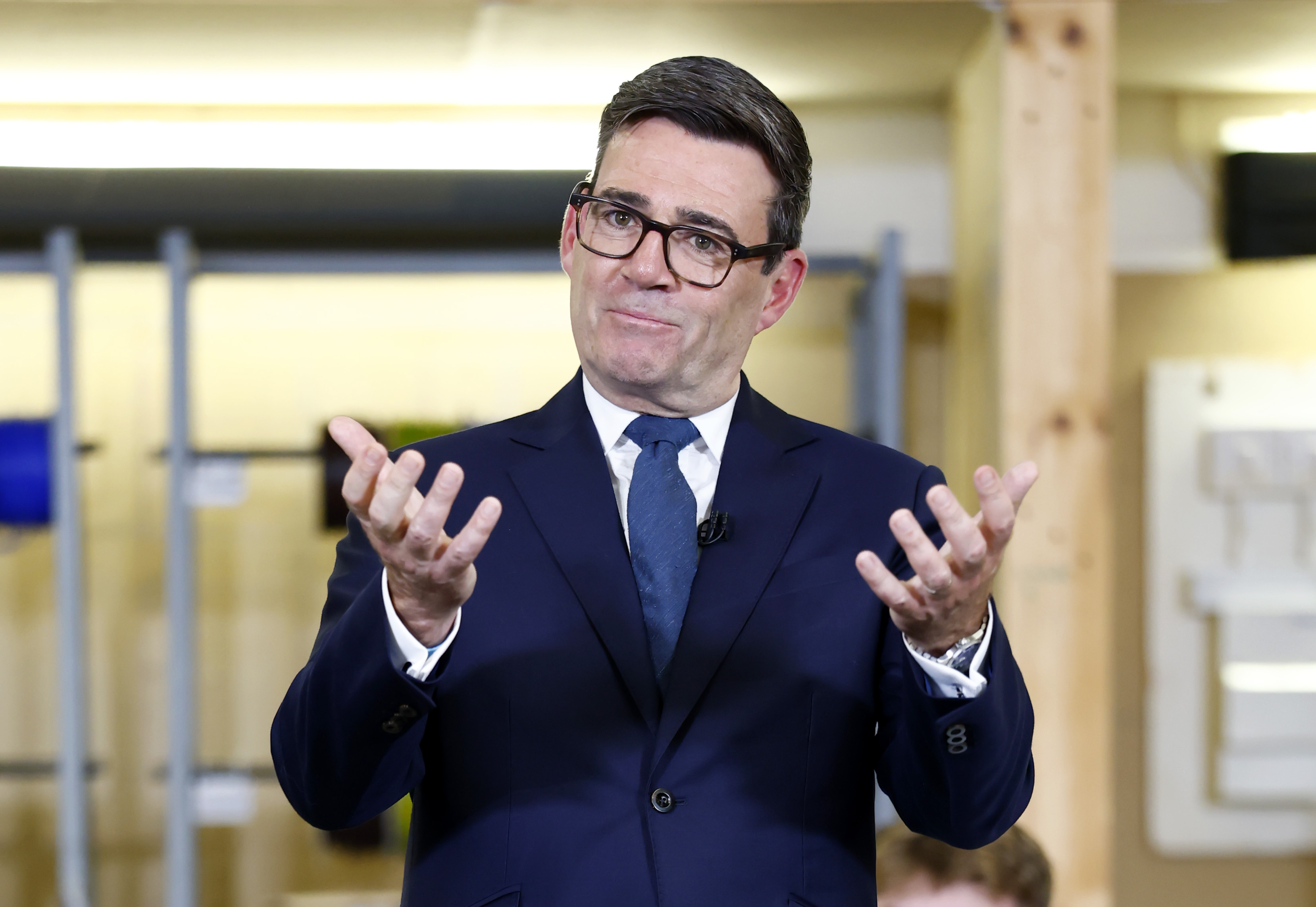 MOTHERWELL, SCOTLAND - OCTOBER 16: Prime Minister Andy Burnham delivers a speech focusing on the forming of closer ties with the Scottish government, at New College Lanarkshire's Motherwell Campus on October 16, 2026 in Motherwell, Scotland. Andy Burnham offers to work with the Scottish Government on reindustrialising the United Kingdom. (Photo by Jeff J Mitchell/Getty Images)
